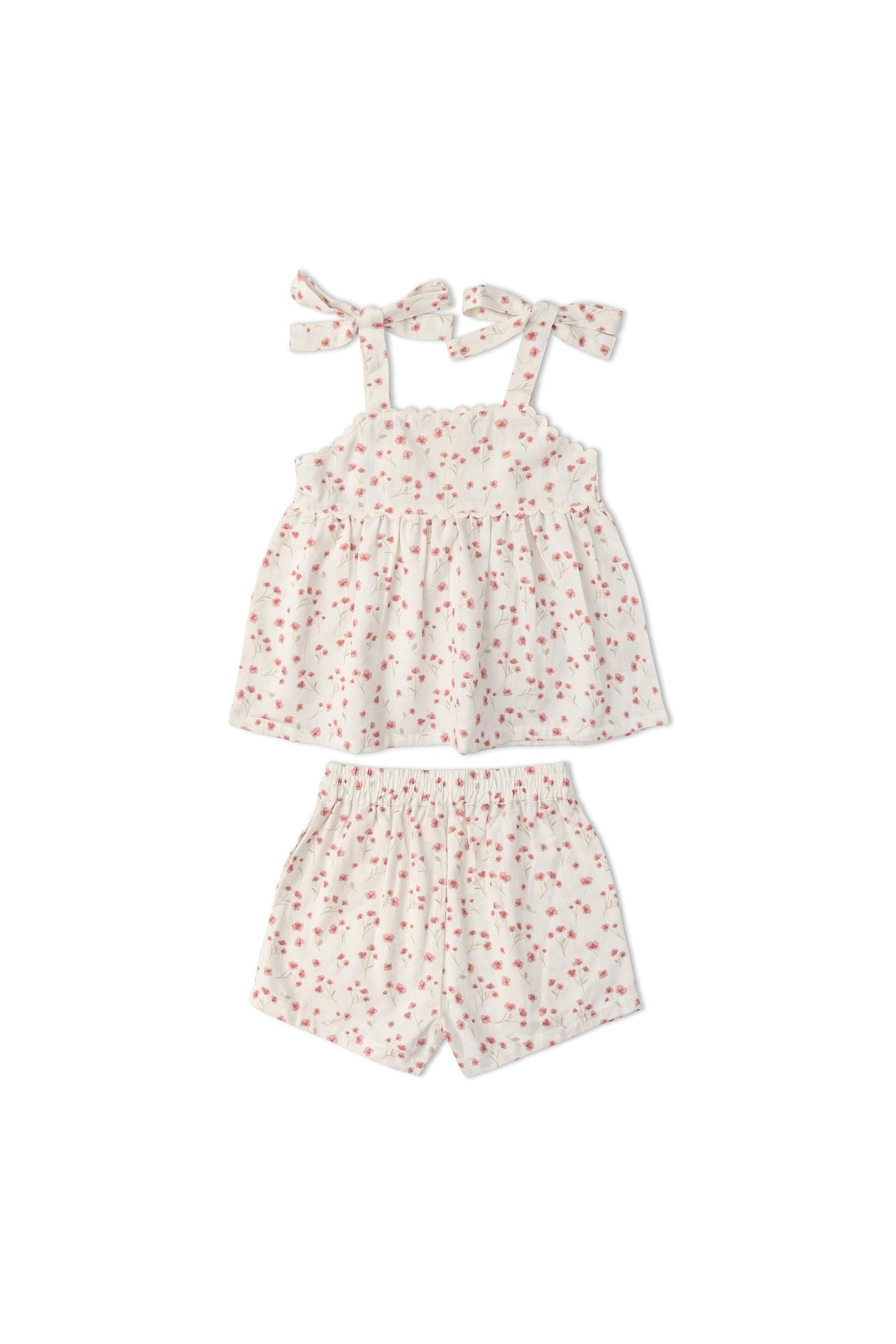 Organic Tie Up Top & Shorts Set - Pink  Bloom