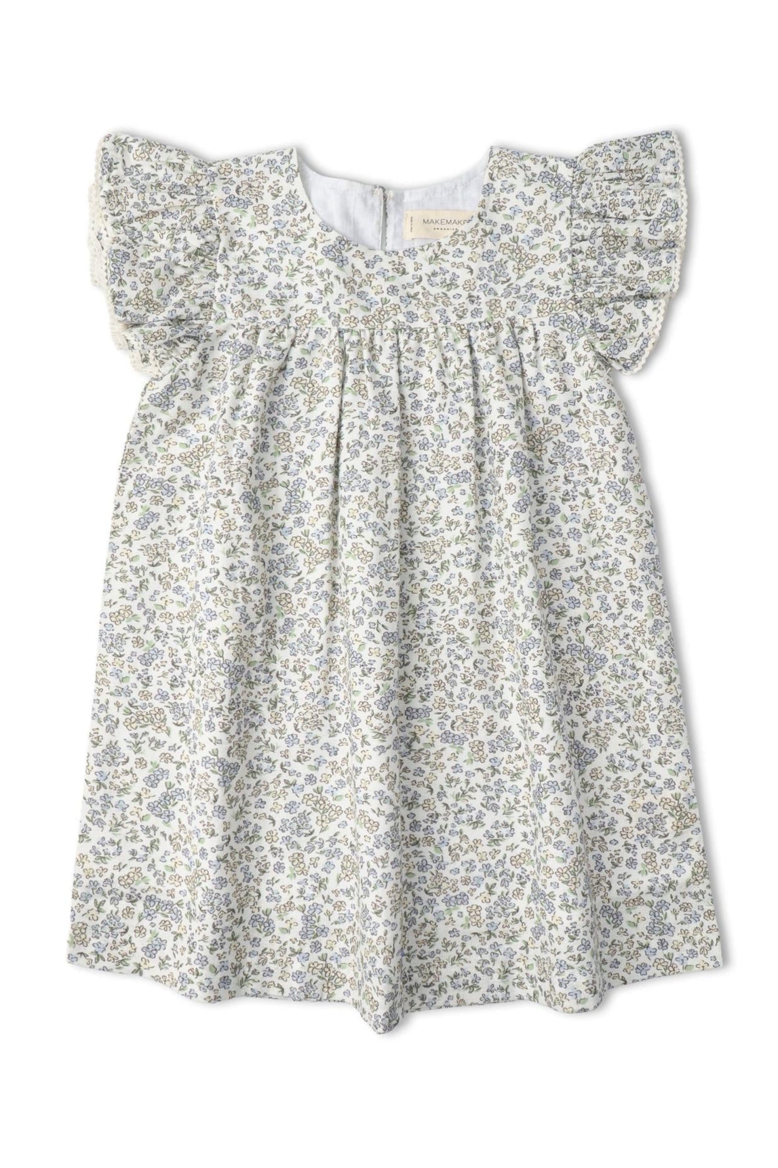 Organic Short Sleeve Flutter Dress - Tulle Floral