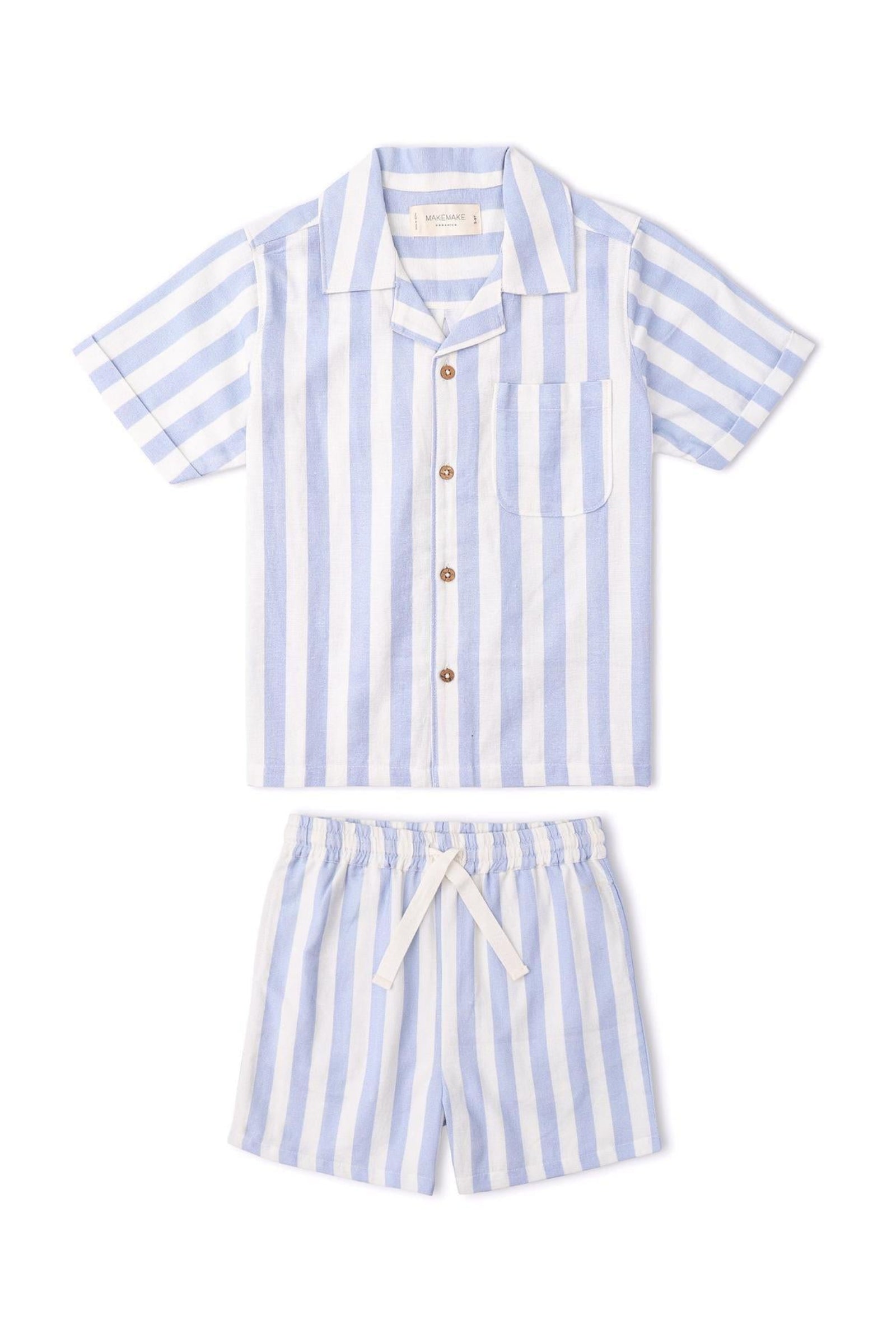 Organic Shirt & Shorts Set - Blue Stripes