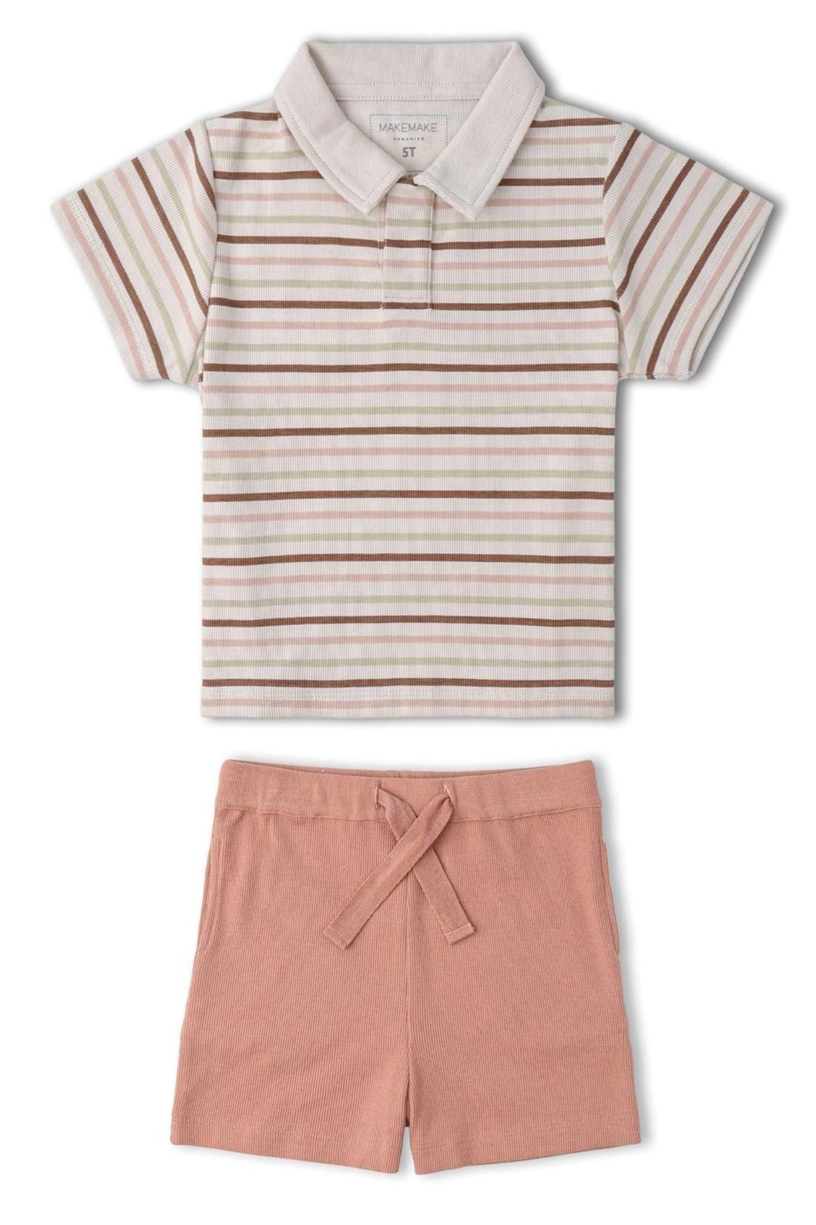 Organic Collar Tee & Shorts Set - Terra Stripes