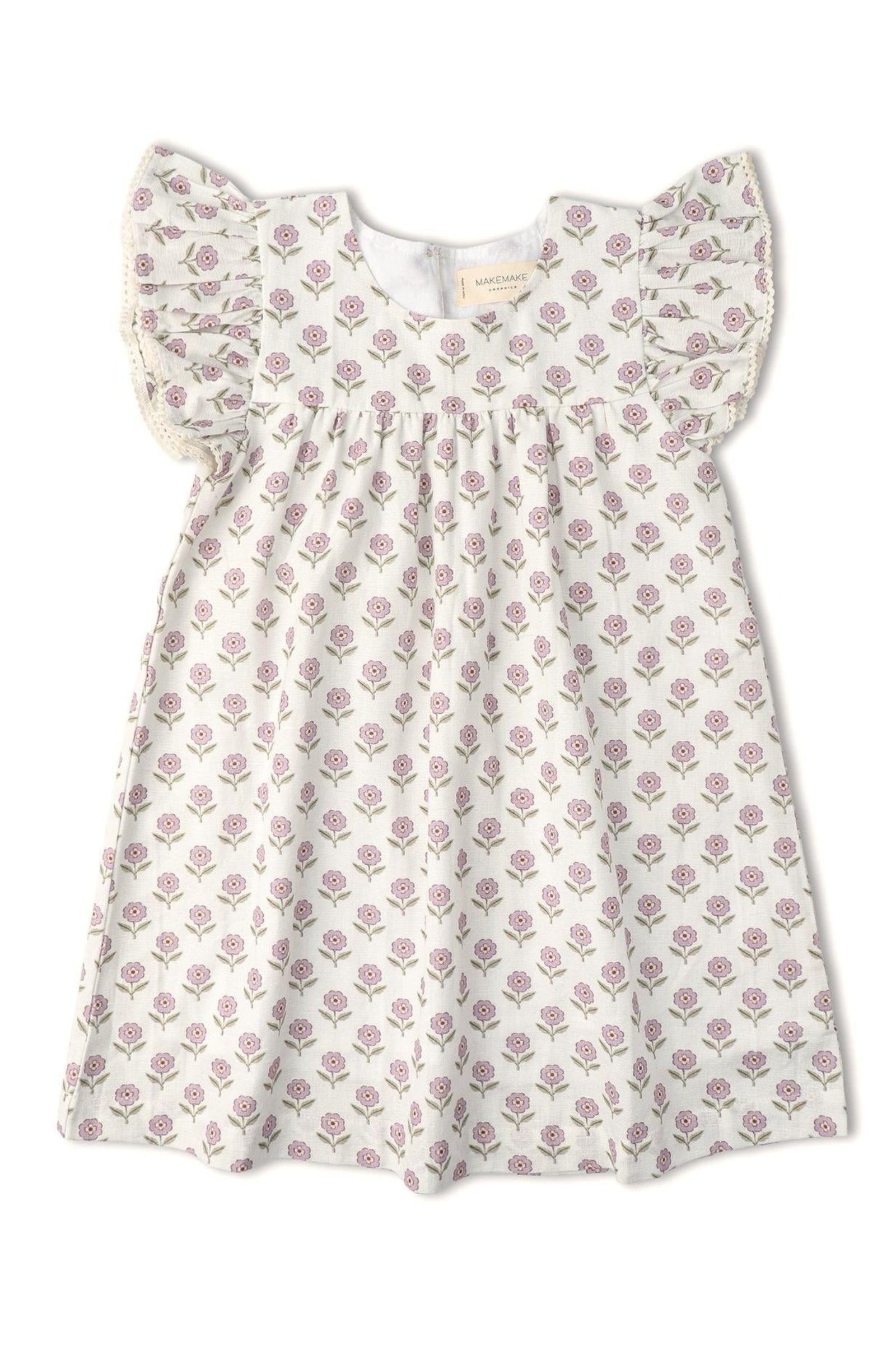 Organic Short Sleeve Flutter Dress - Lavender