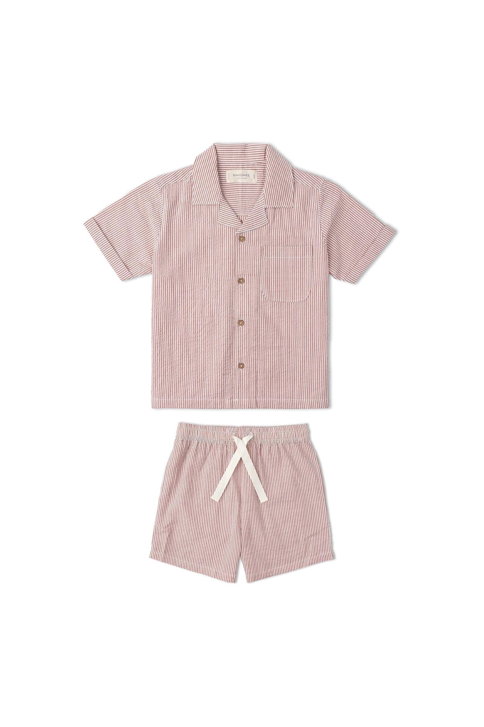 Organic Shirt & Shorts Set - Coral Stripes