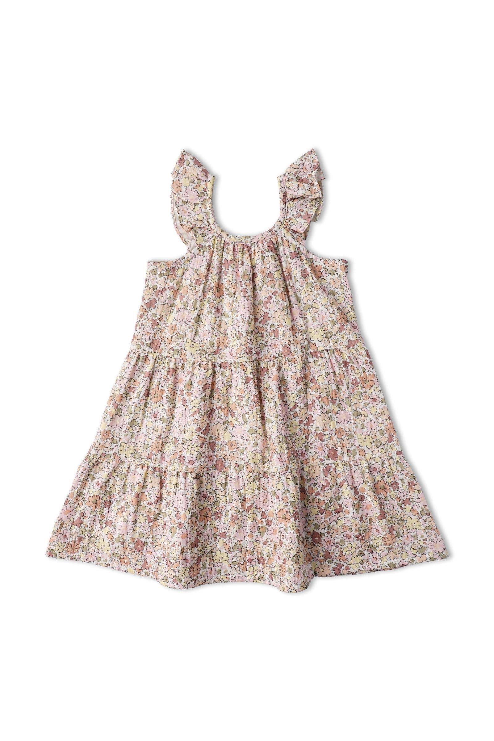 Organic Ruffle Tiered Dress - Pastel Bloom