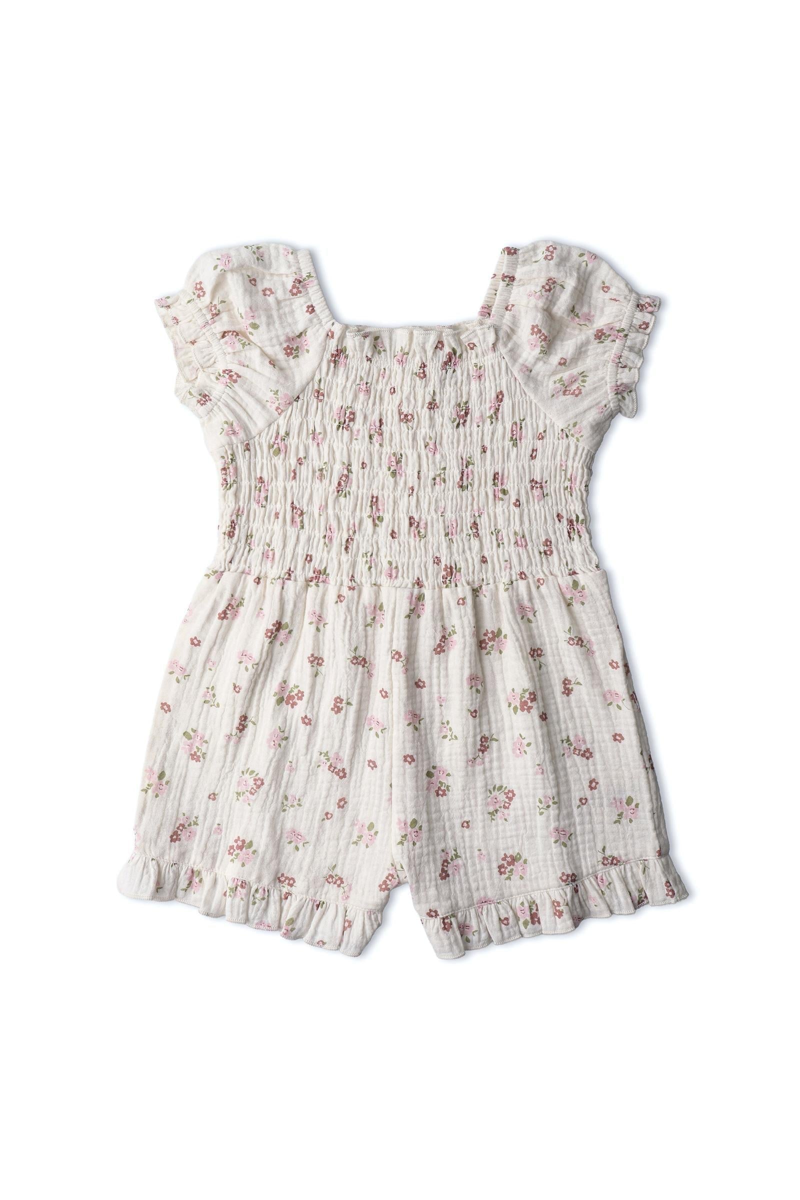 Organic Smocked Jumpsuit - Blush Floral