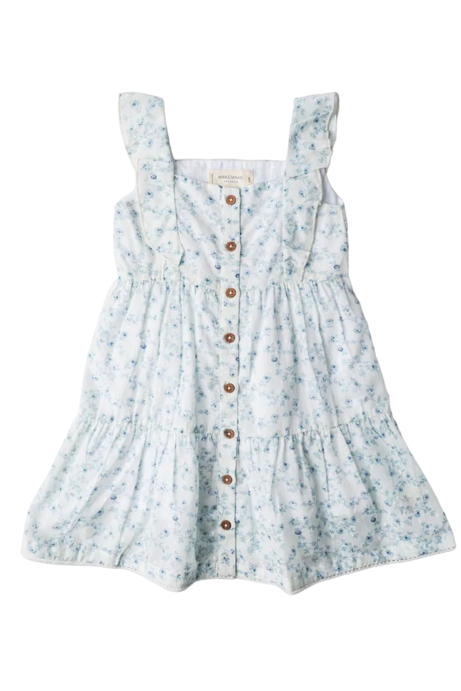 Organic Flutter Buttoned Tiered Dress - Ivy Floral