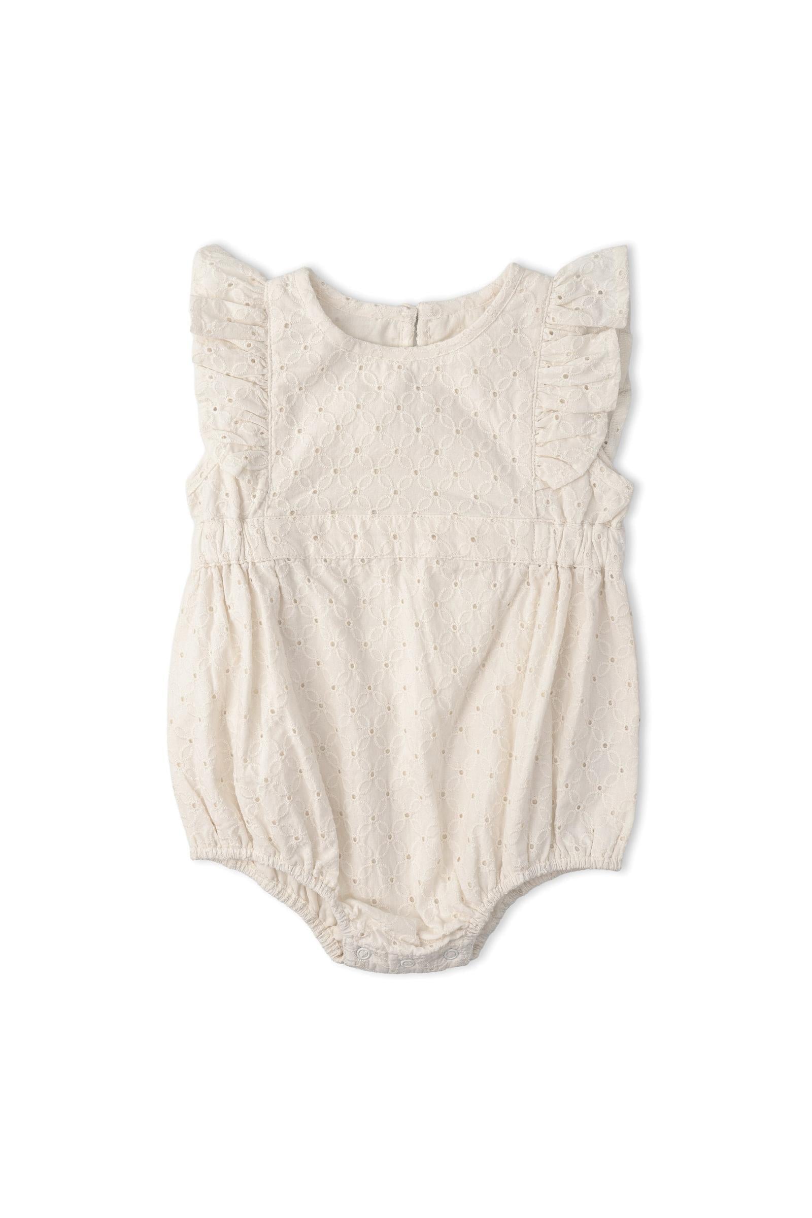 Organic Eyelet Flutter Romper - Ivory Eyelet