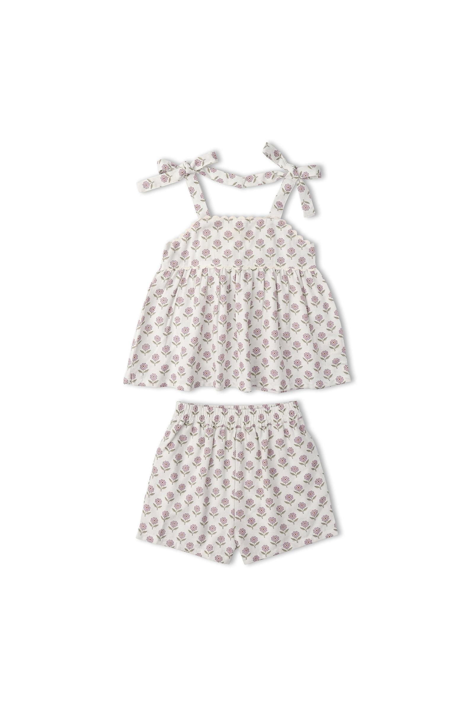 Organic Tie Up Top & Shorts Set - Lavender