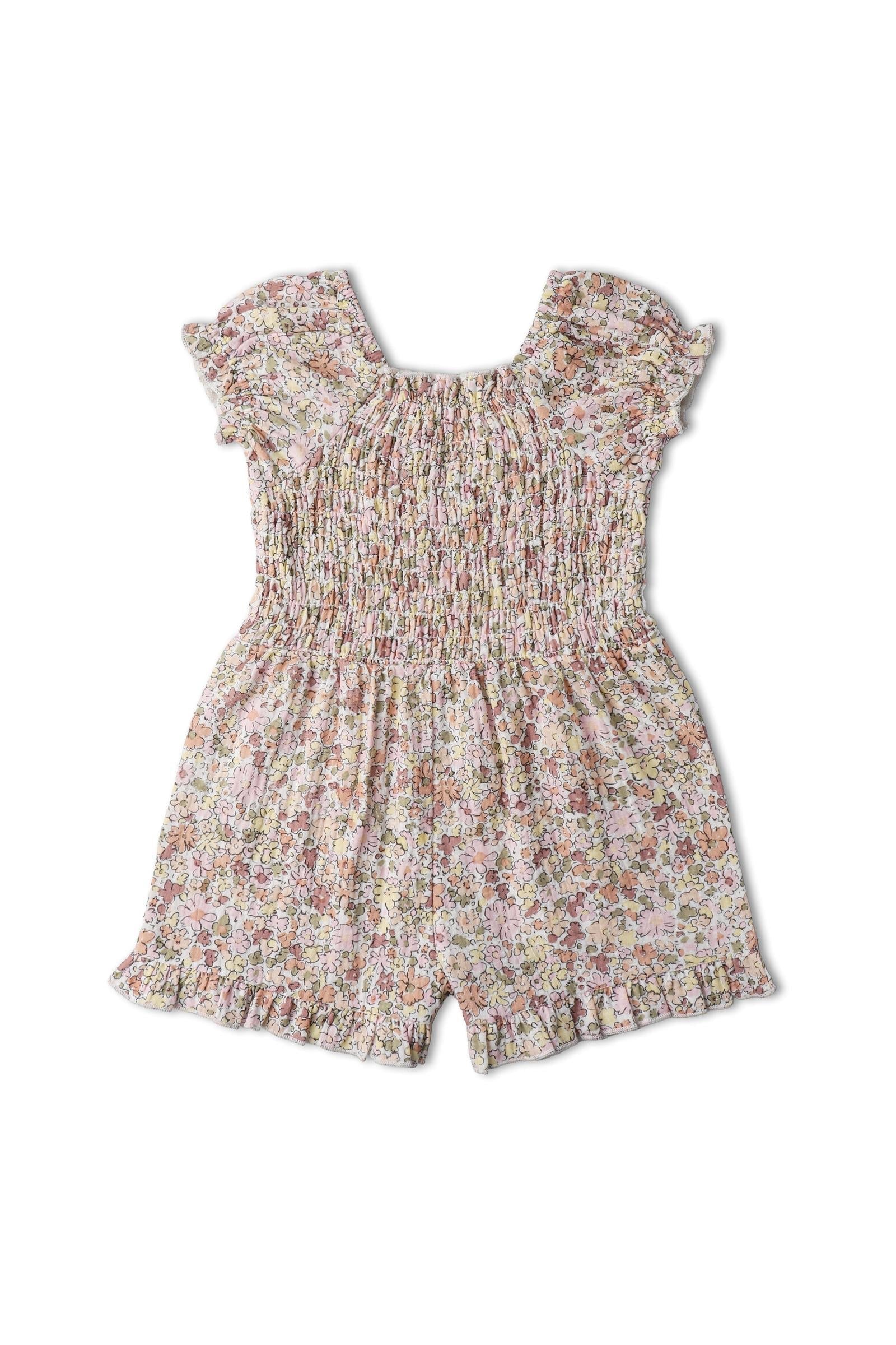Organic Smocked Jumpsuit - Pastel Bloom