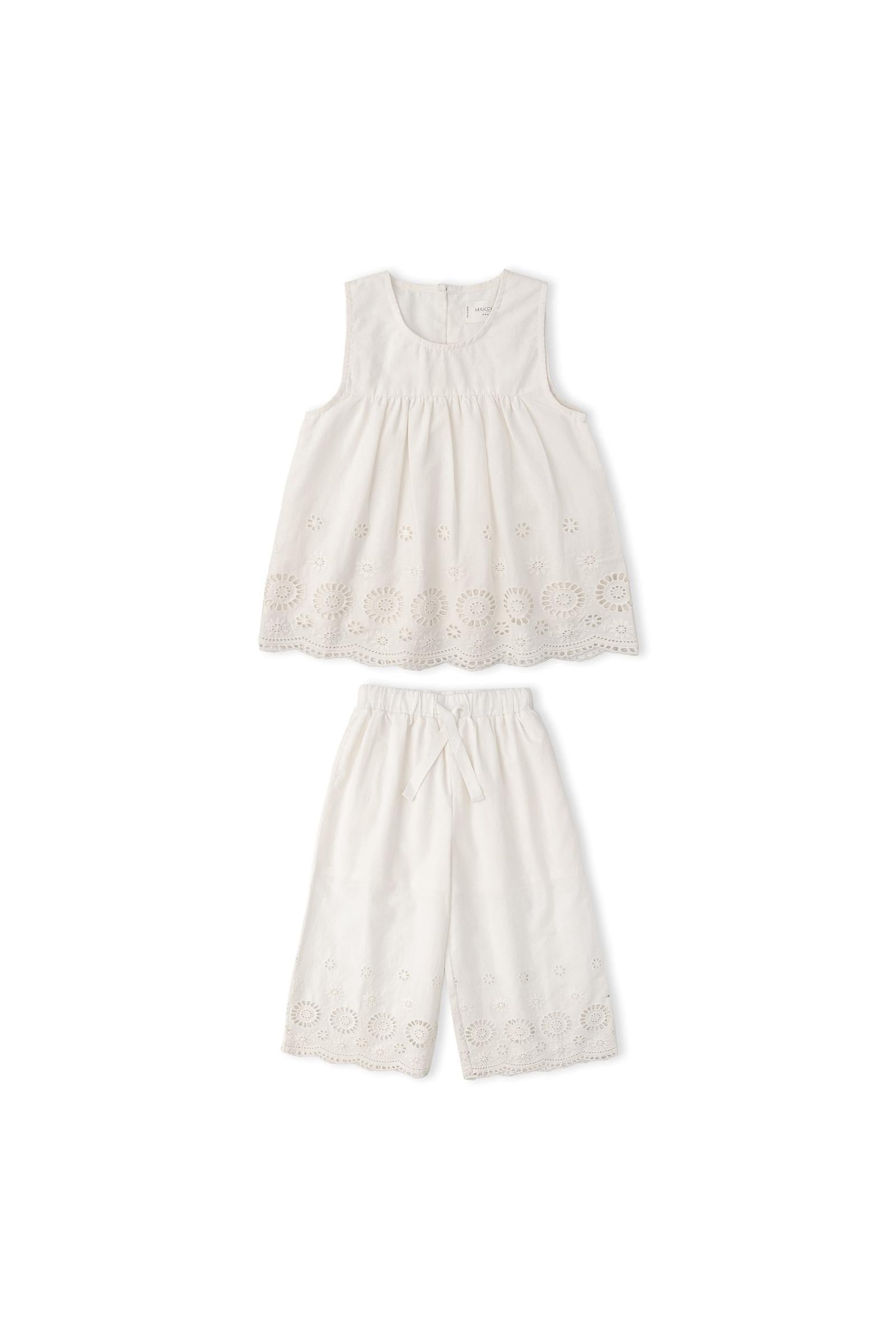 Organic Eyelet Top And Pant Set - Ivory Eyelet