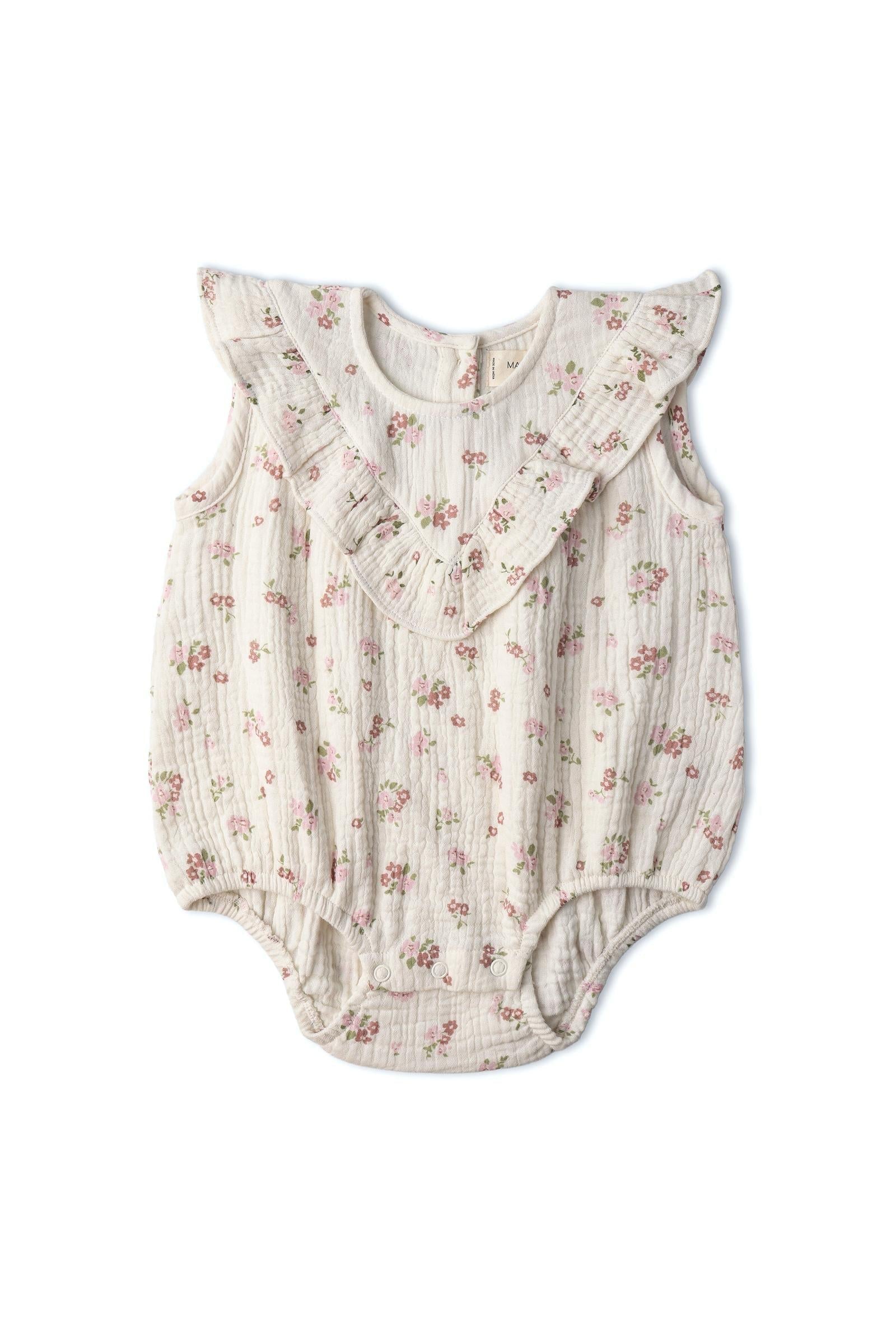 Organic Sleeveless Ruffle Bubble Romper - Blush Floral