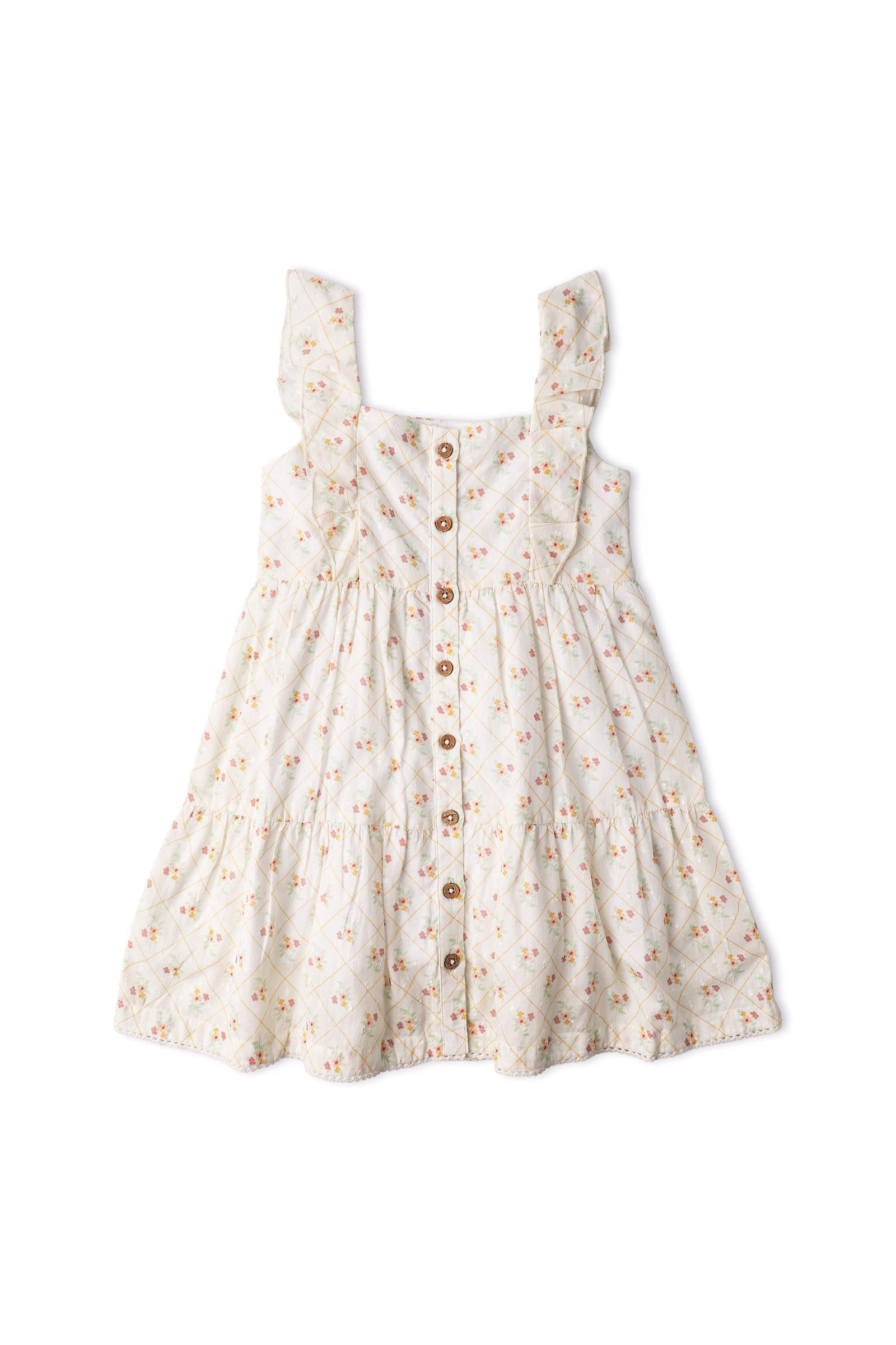 Organic Flutter Buttoned Tiered Dress - Spring Weave