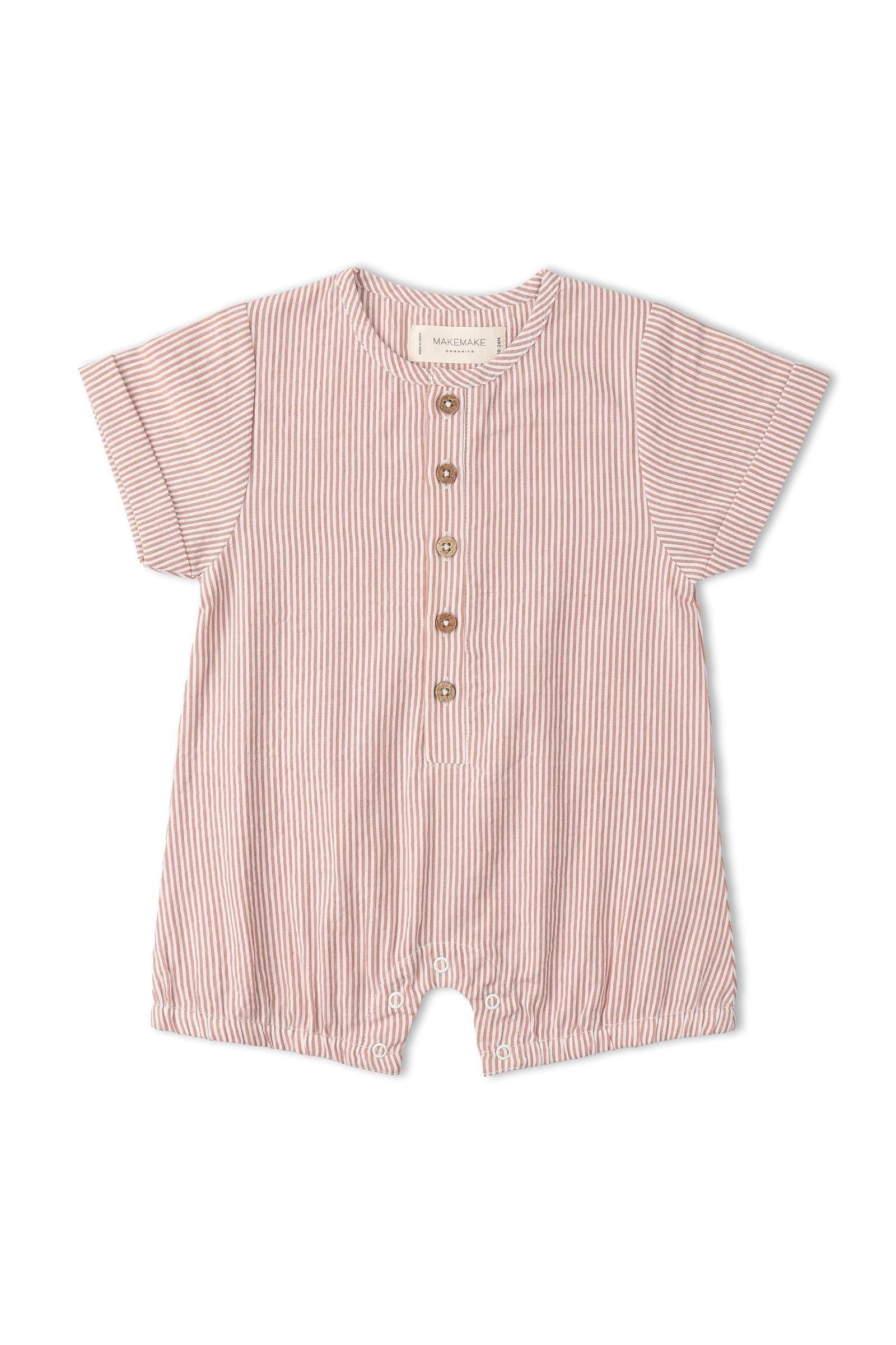 Organic Short Bubble Romper - Coral Stripes