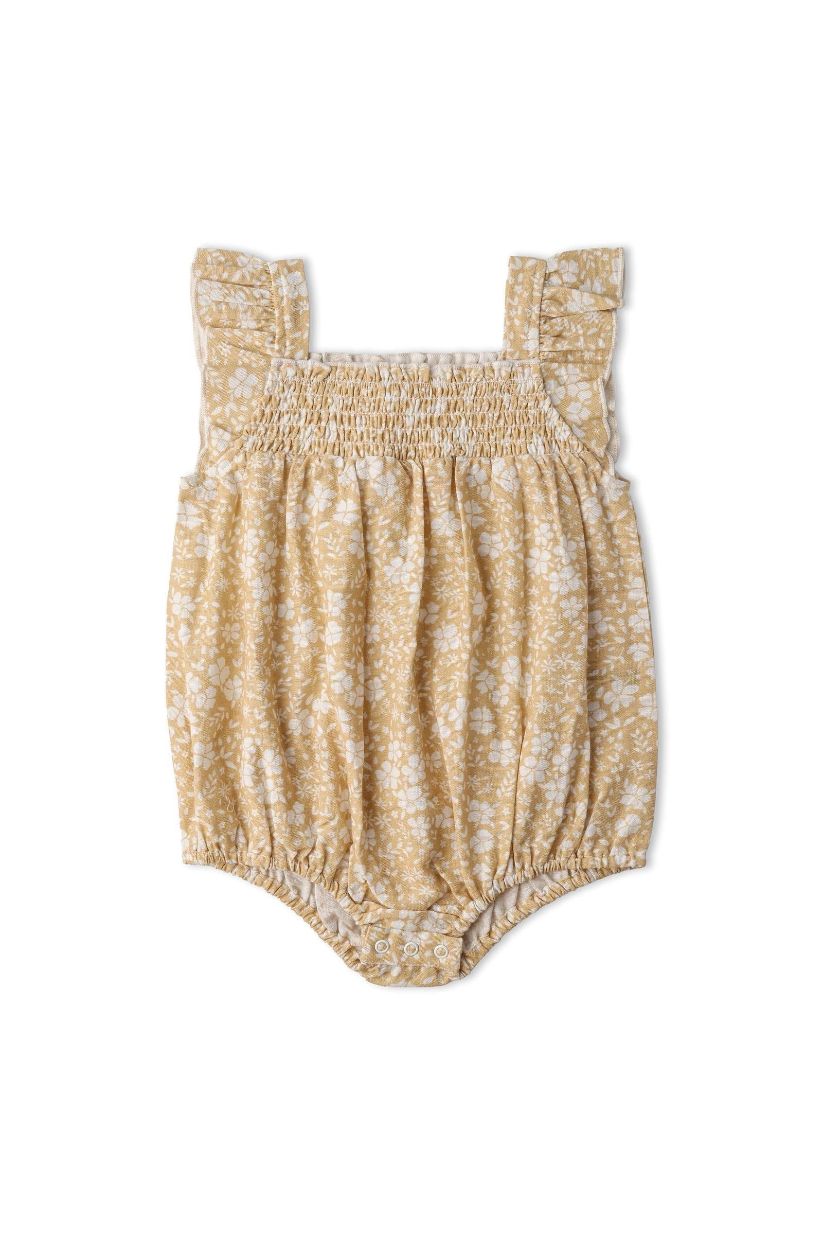 Organic Ruffle Sleeve Bubble Romper - Yellow Blossom