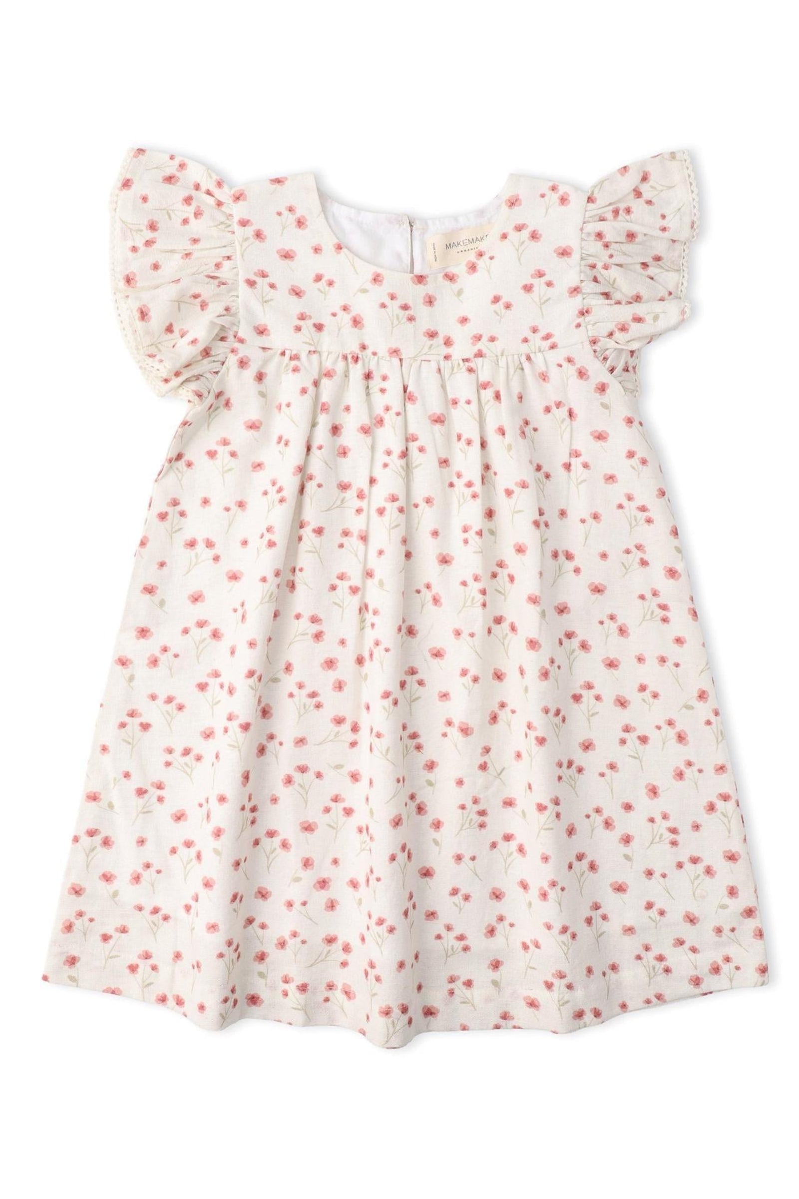 Organic Short Sleeve Flutter Dress - Pink  Bloom