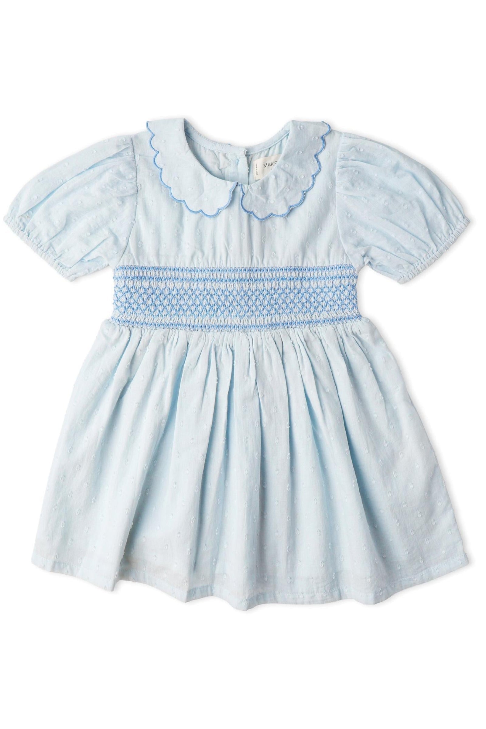 Organic Smocked Collar Dress - Light Blue