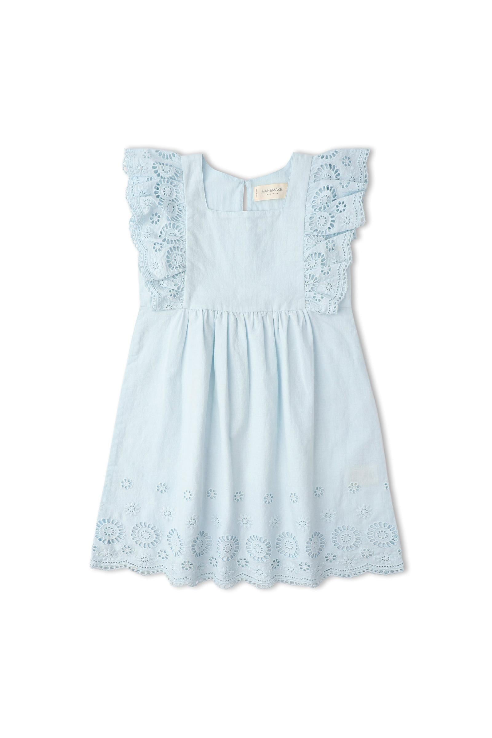 Organic Eyelet Flutter Dress - Light Blue Eyelet