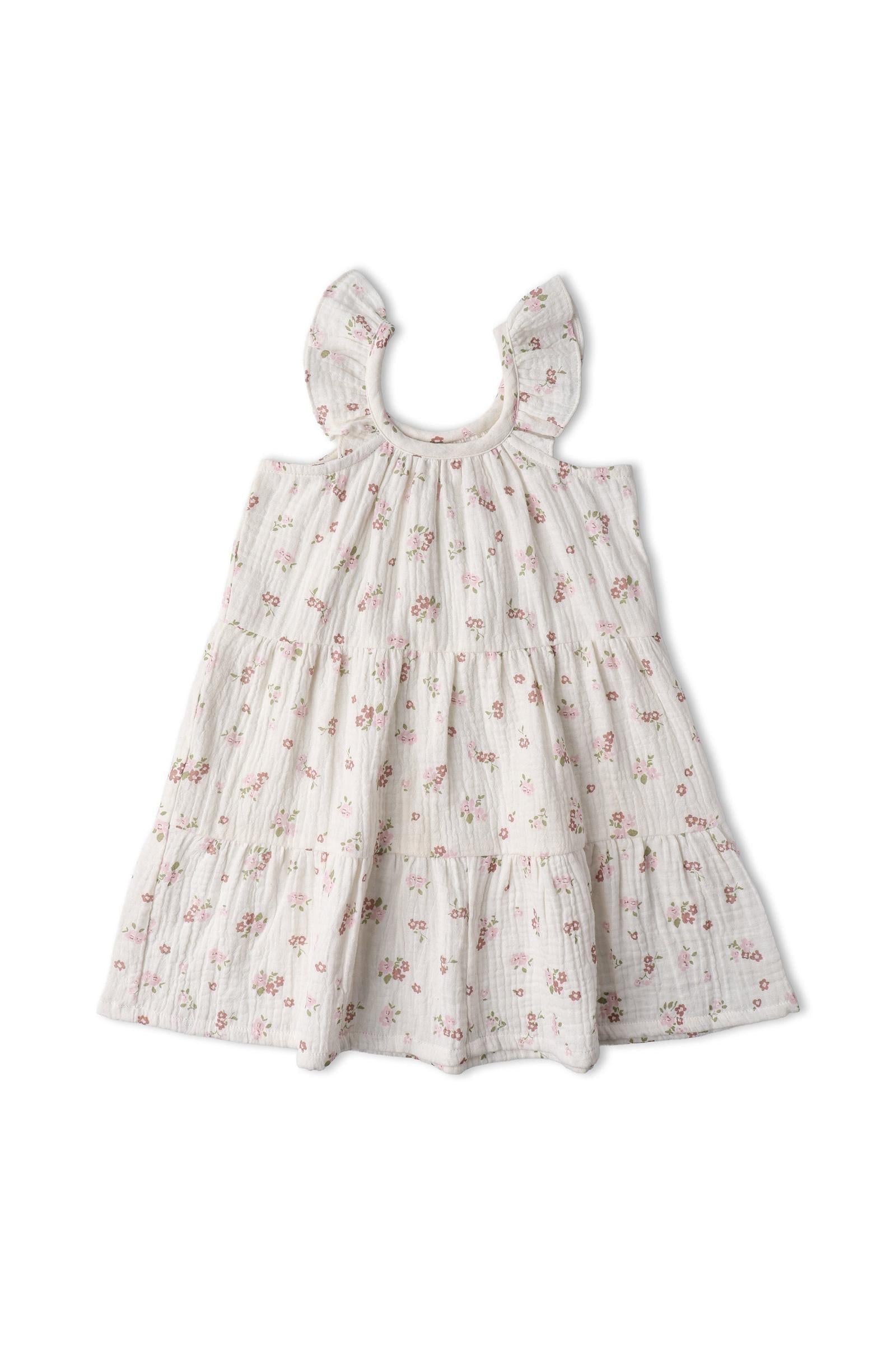 Organic Ruffle Tiered Dress - Blush Floral
