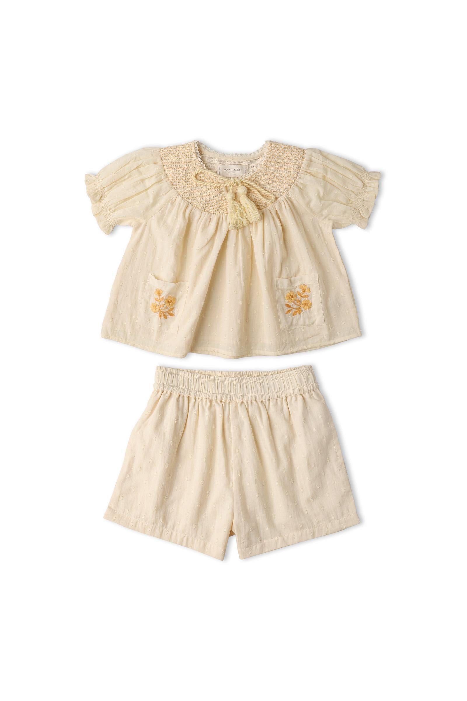 Organic Smocked Top & Shorts Set - Butter Yellow