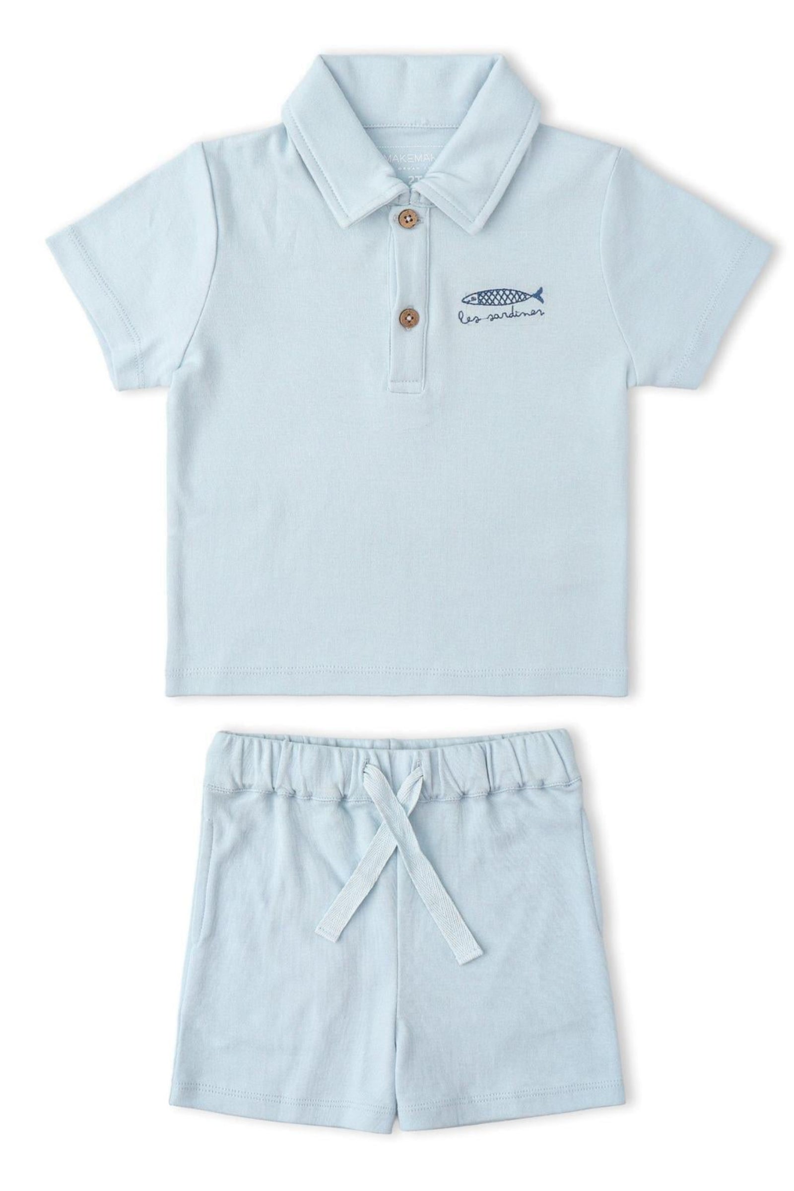 Organic Polo Shirt & Shorts Set - Light Blue