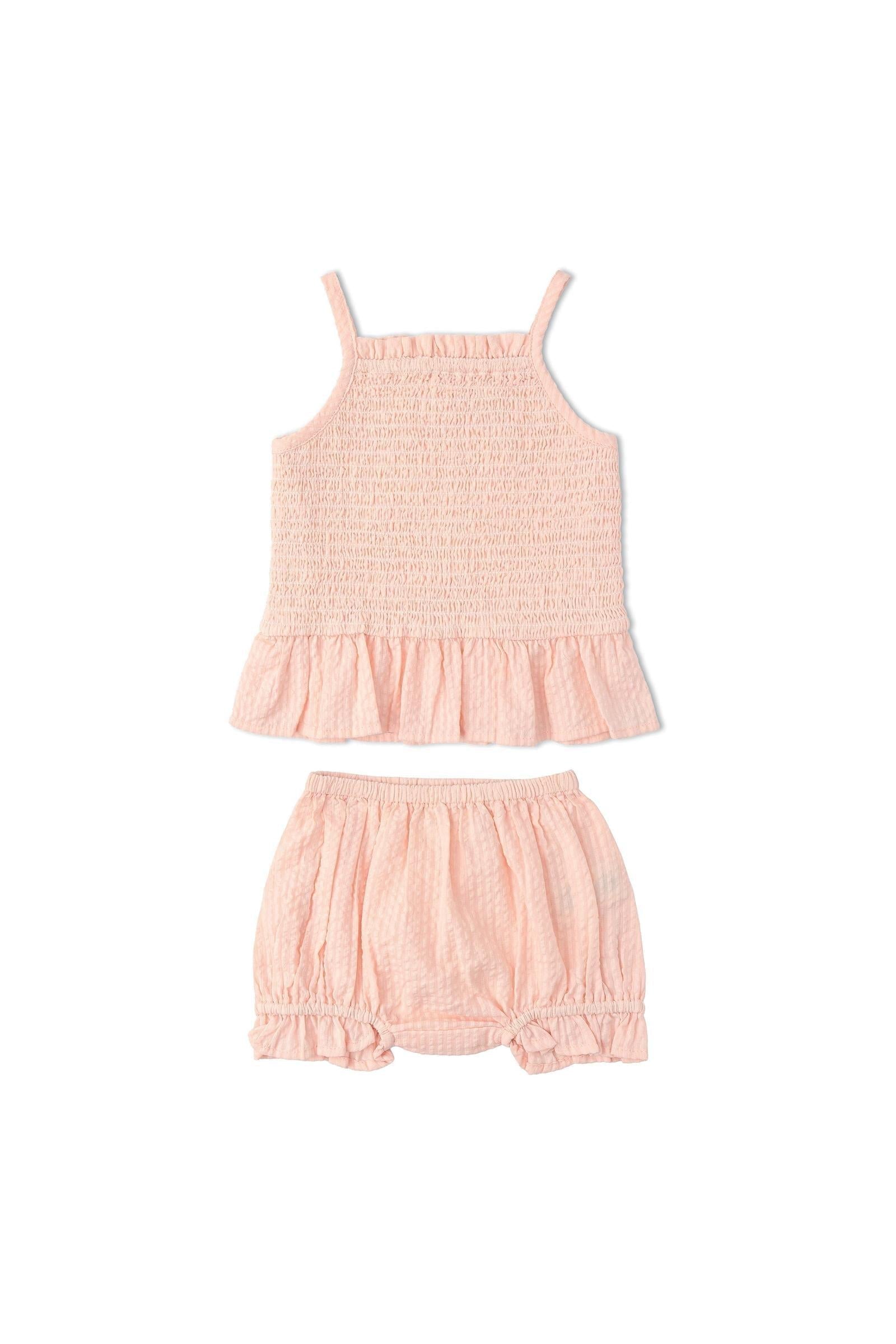 Organic Smocked Top And Bloomer Set - Blush