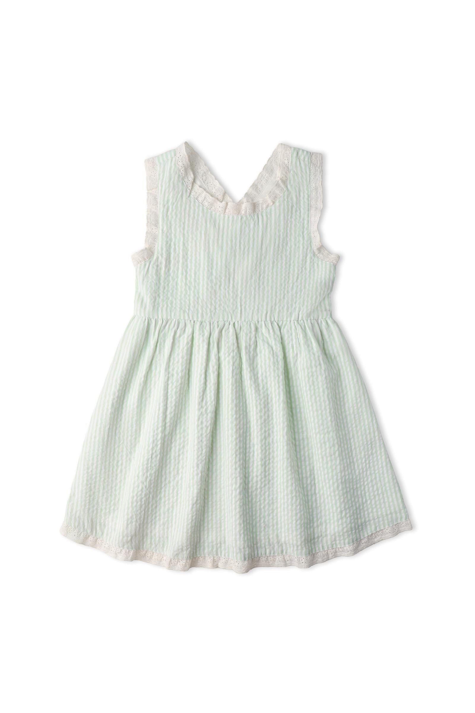 Organic Cross Back Dress - Basil Stripes