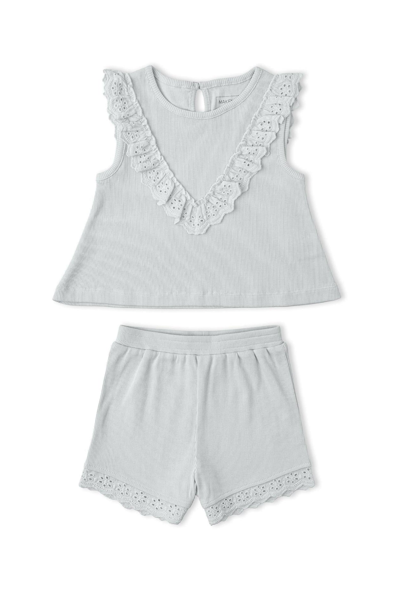 Organic Ruffle Top & Shorts Set - Fog