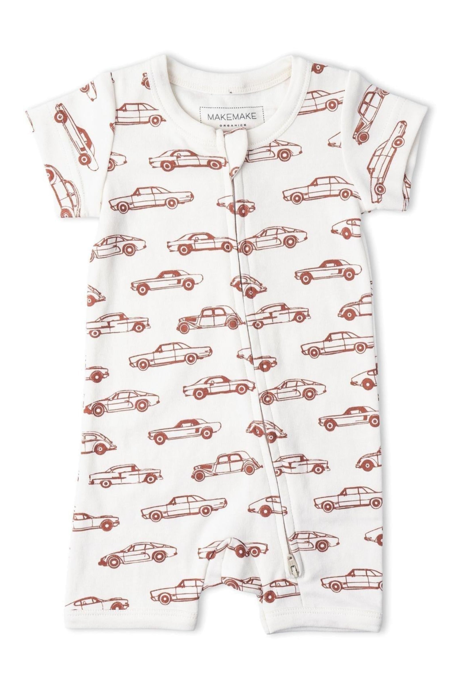 Organic Short Zip Romper - Cars