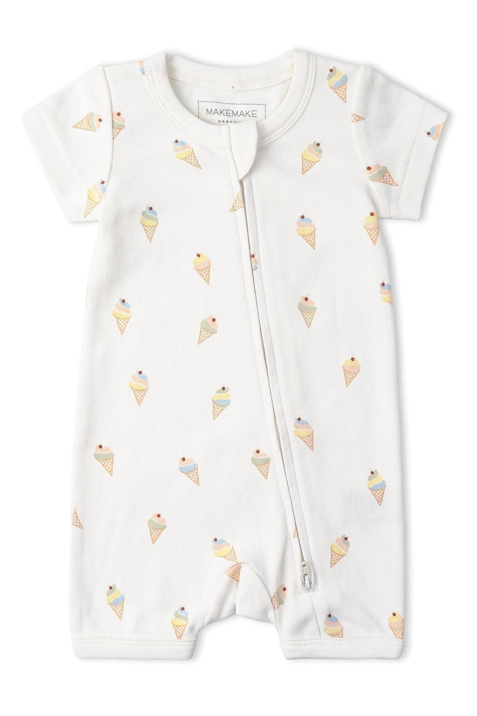 Organic Short Zip Romper - Ice Cream