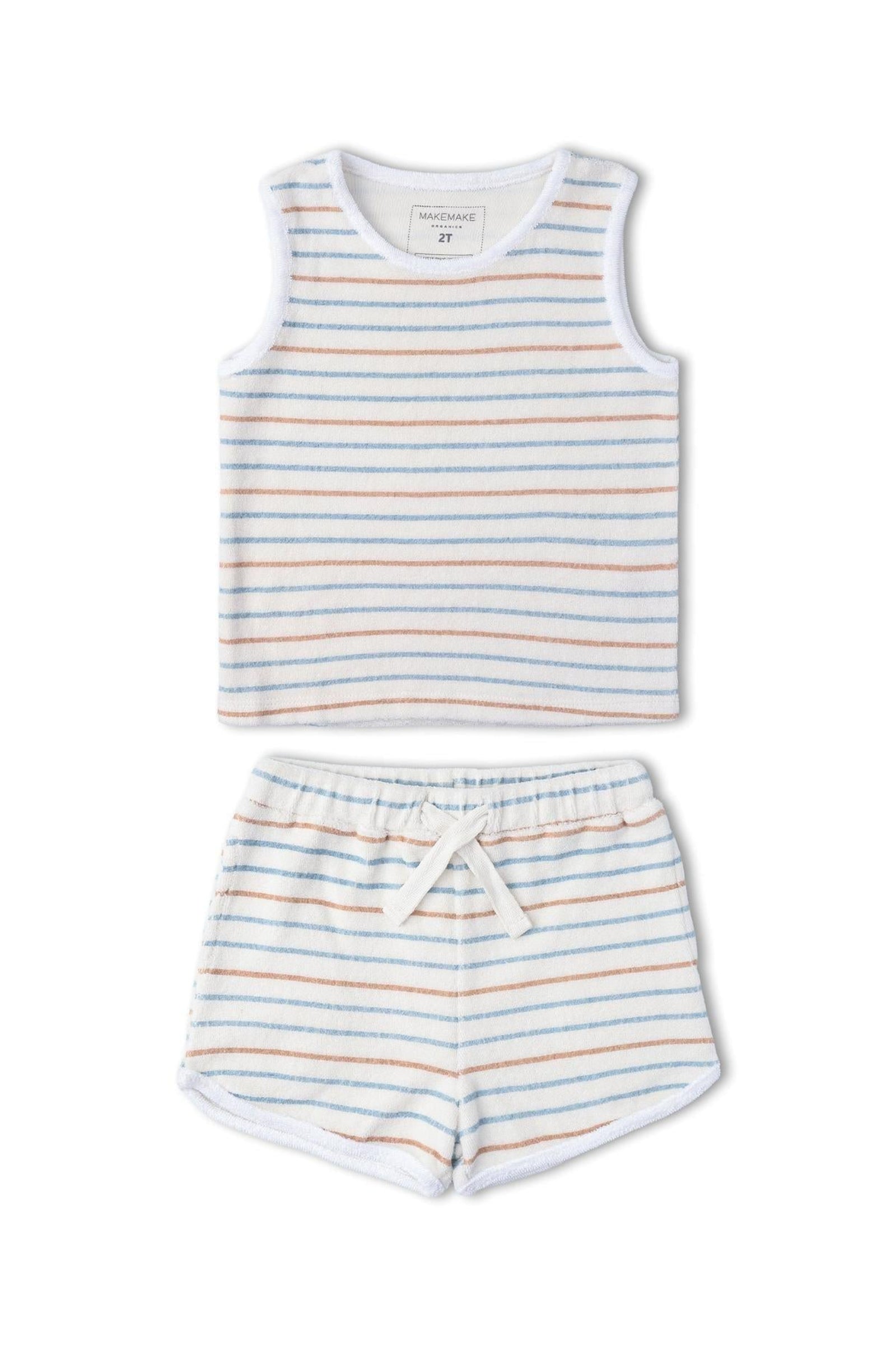 Organic Sleeveless Tee & Shorts Set - Cabana Stripes