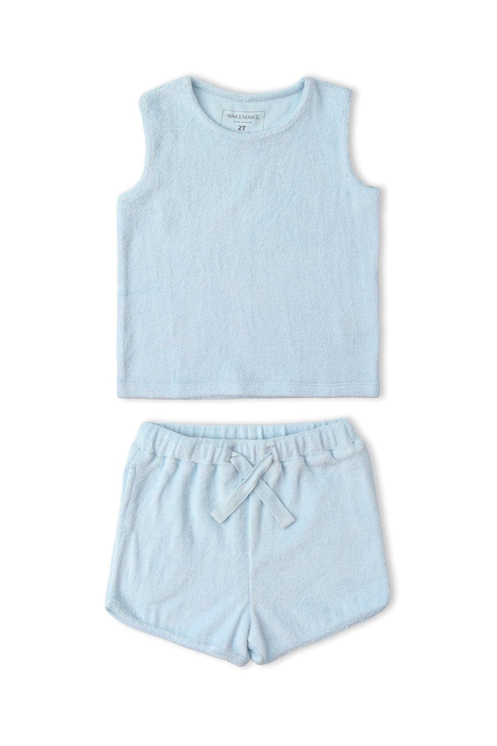 Organic Sleeveless Tee & Shorts Set - Light Blue