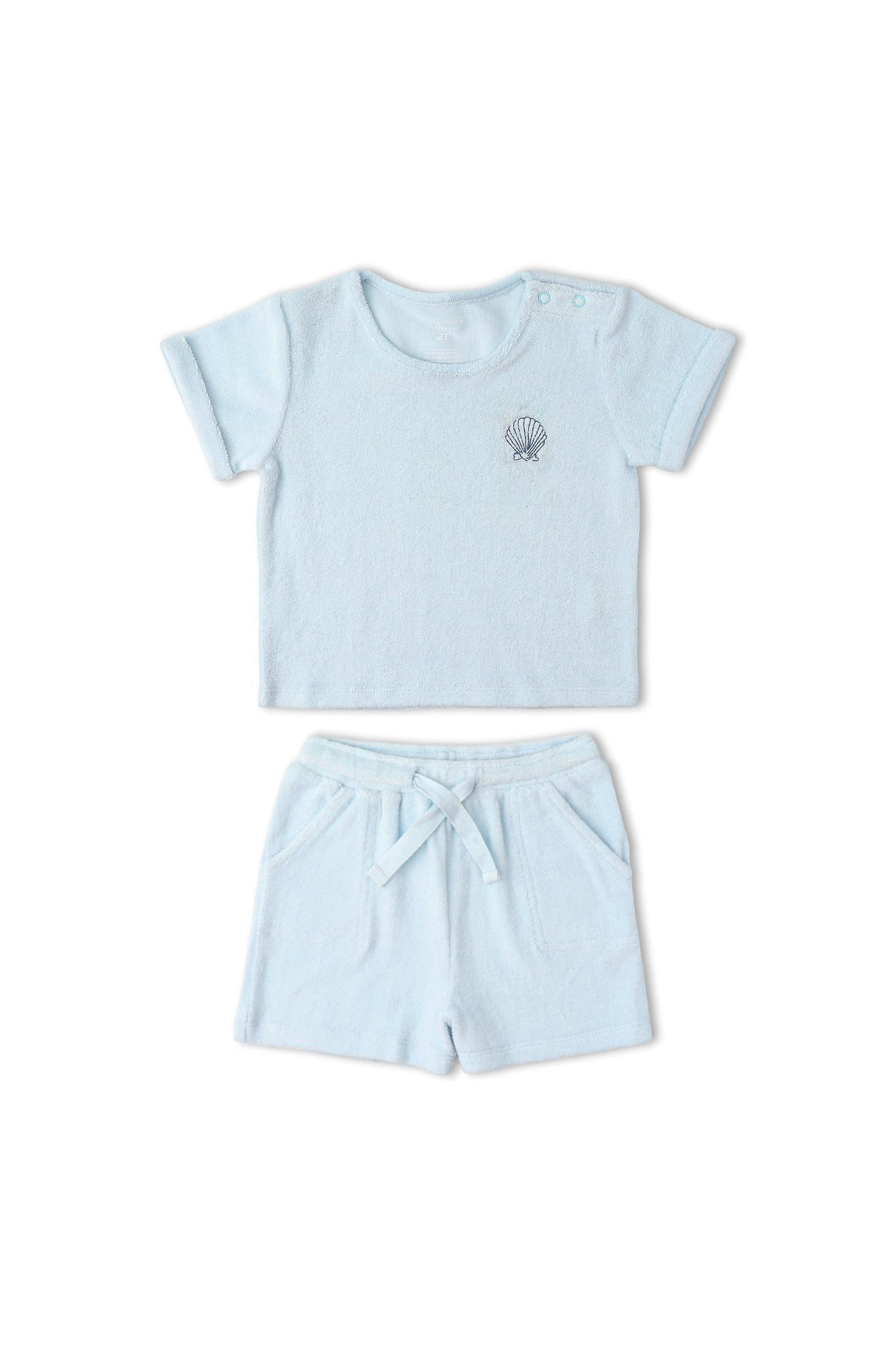Organic Terry Tee & Shorts Set - Light Blue
