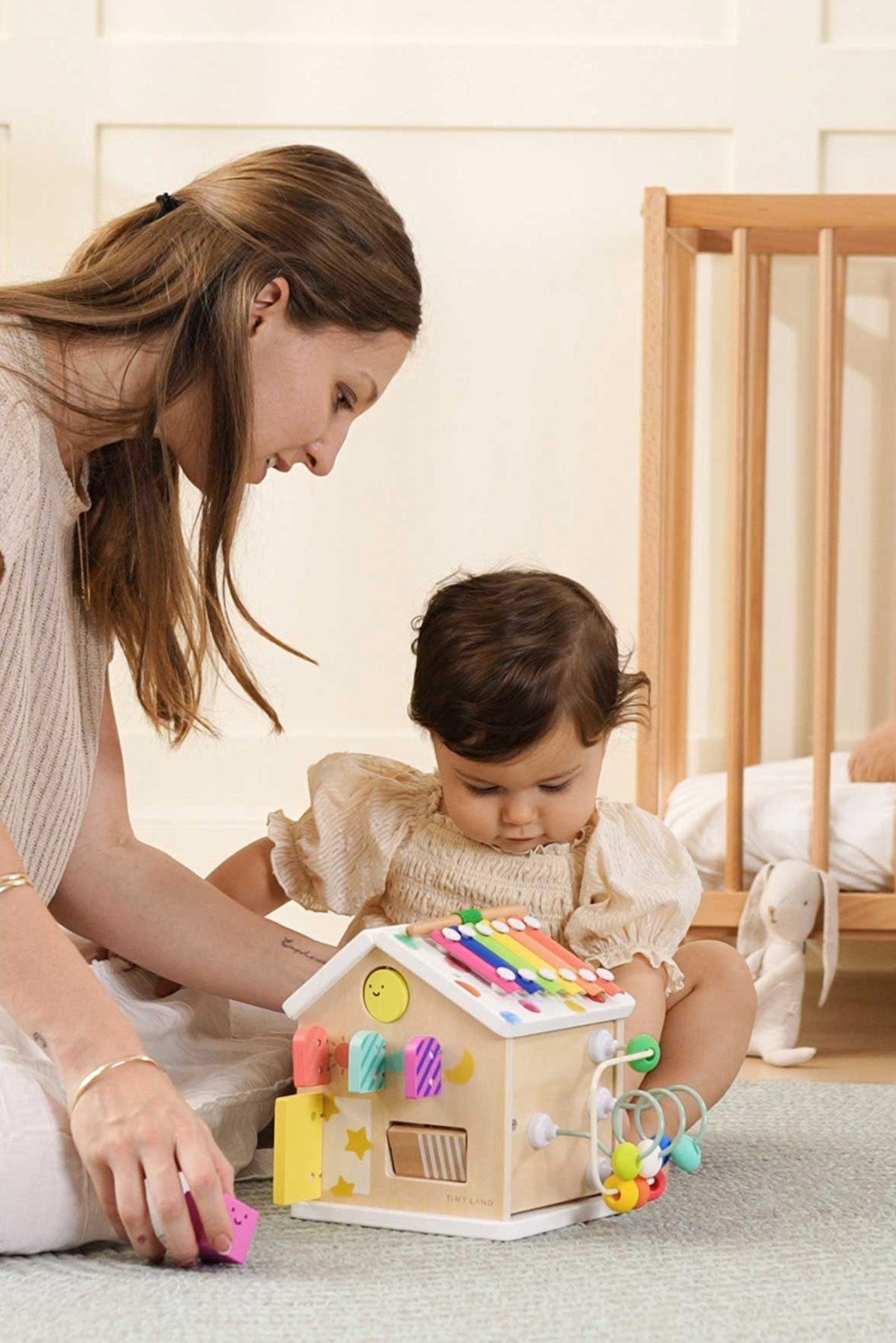 Rainbow Wooden Baby Walker & Activity Cube Playset, Montessori Development Toy, Toddlers