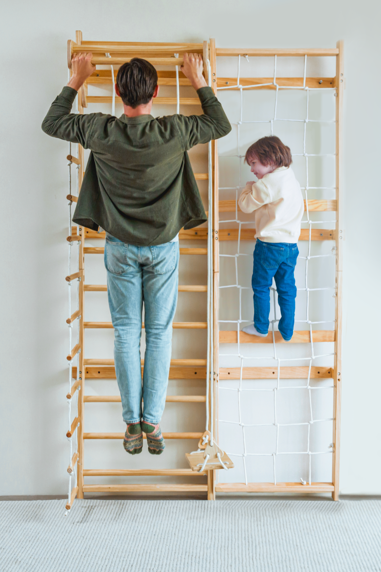Neem 95" Tall Swedish Wall Ladder & Wooden Climber, Indoor, Home Gym Playset, Kids & Adults