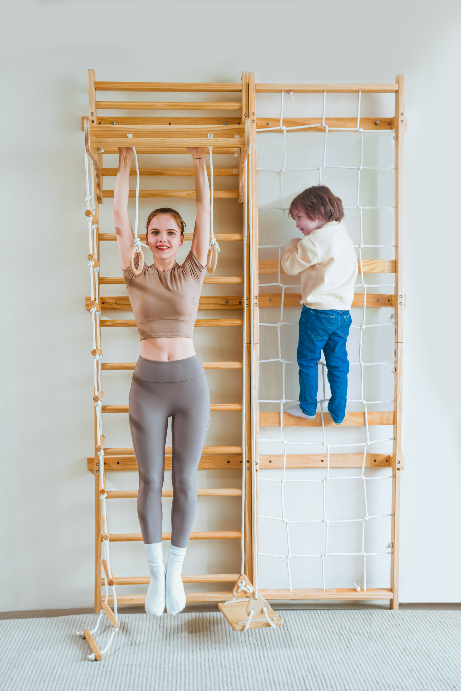 Neem 95" Tall Swedish Wall Ladder & Wooden Climber, Indoor, Home Gym Playset, Kids & Adults