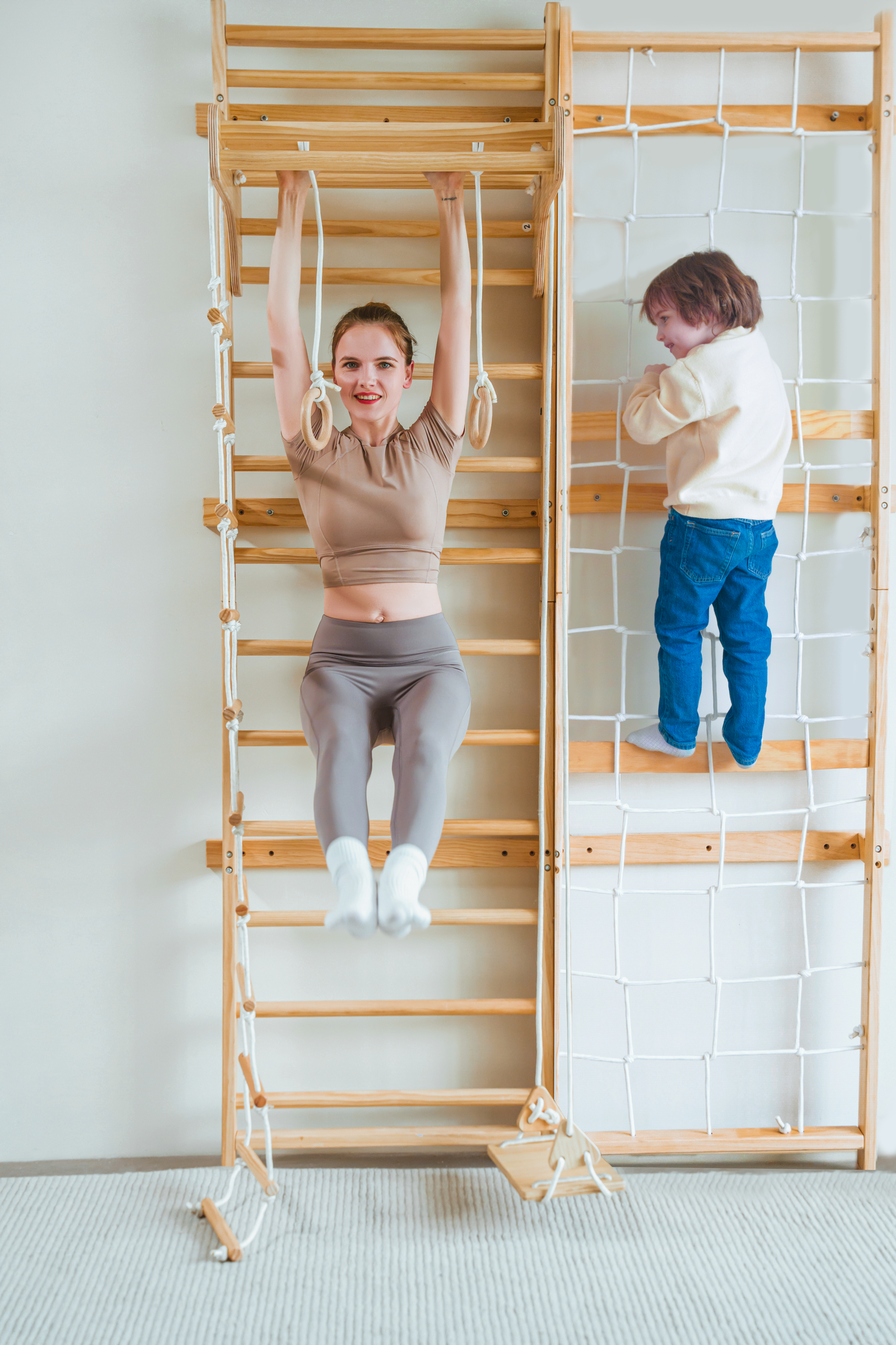 Neem 95" Tall Swedish Wall Ladder & Wooden Climber, Indoor, Home Gym Playset, Kids & Adults