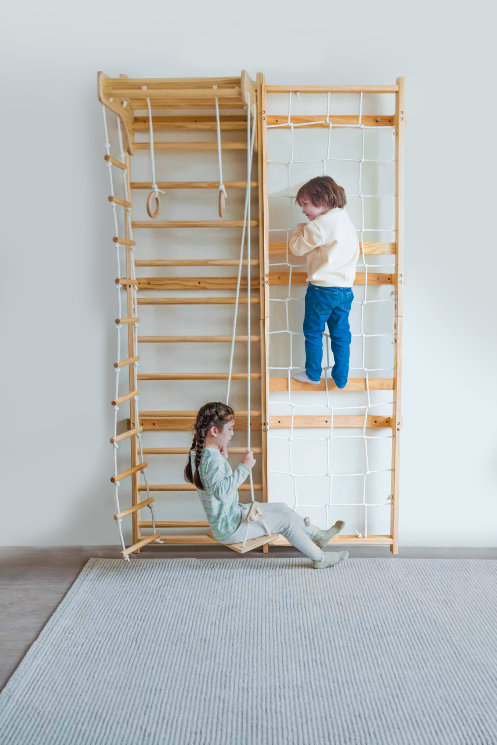 Neem 95" Tall Swedish Wall Ladder & Wooden Climber, Indoor, Home Gym Playset, Kids & Adults