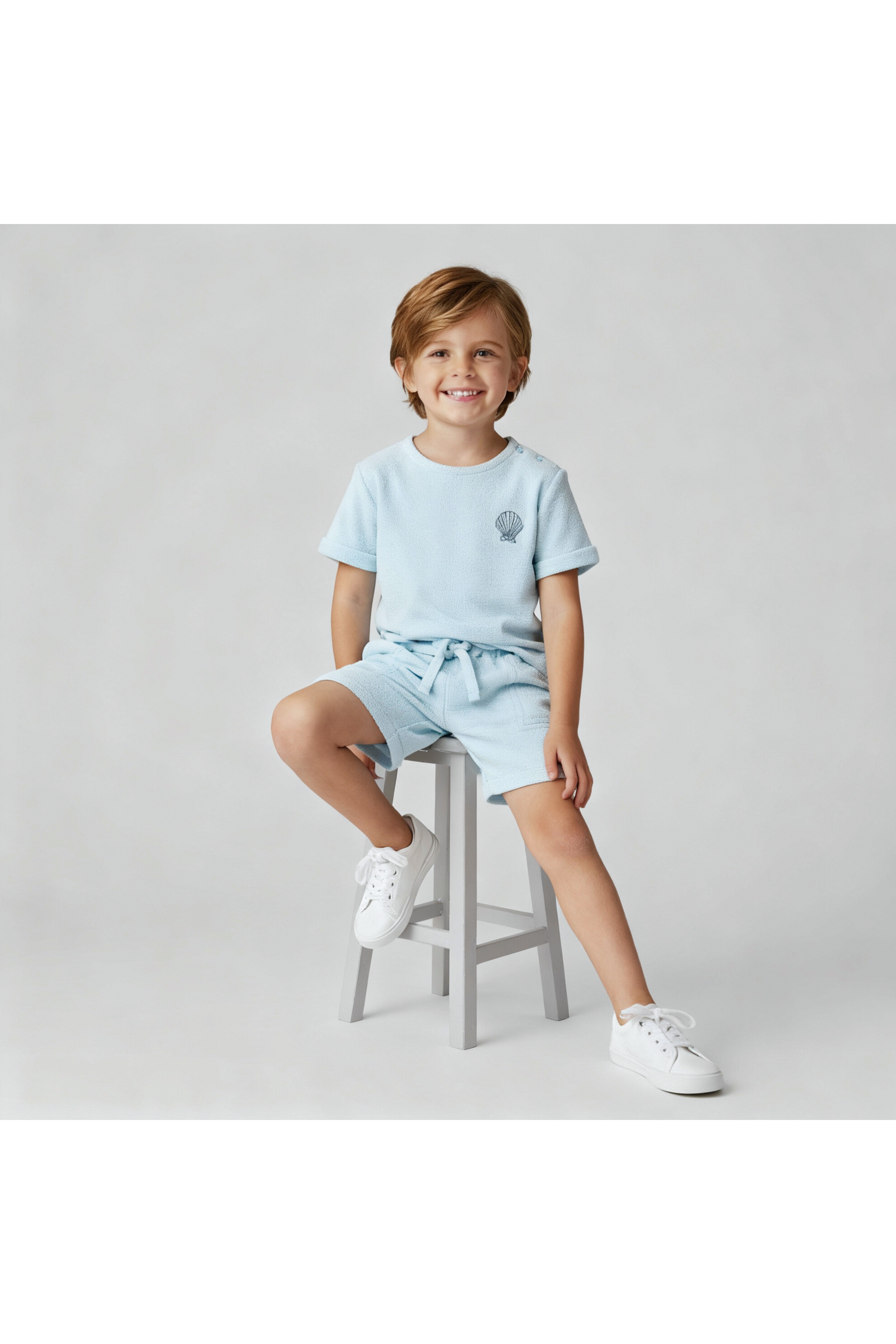 Organic Terry Tee & Shorts Set - Light Blue