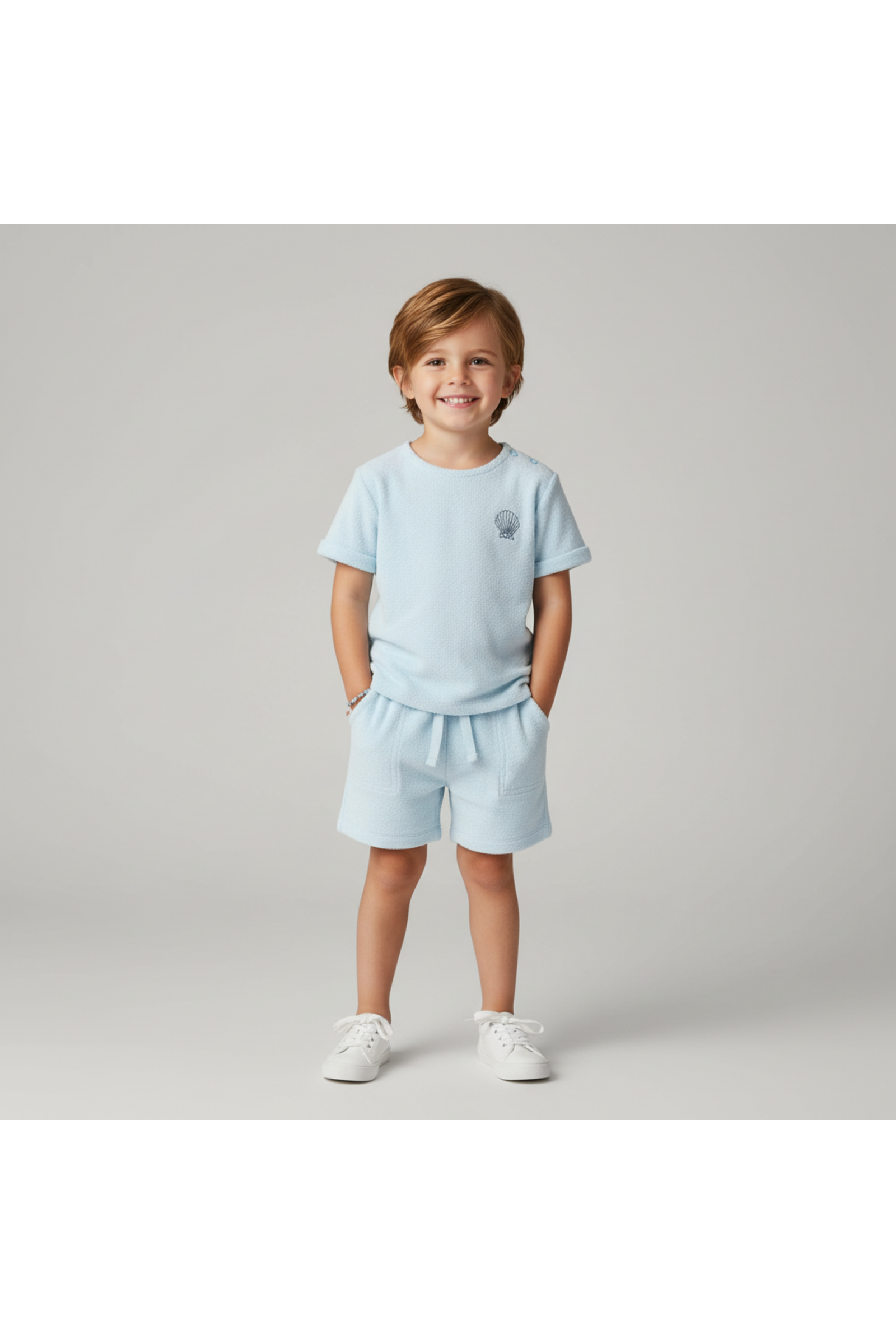 Organic Terry Tee & Shorts Set - Light Blue