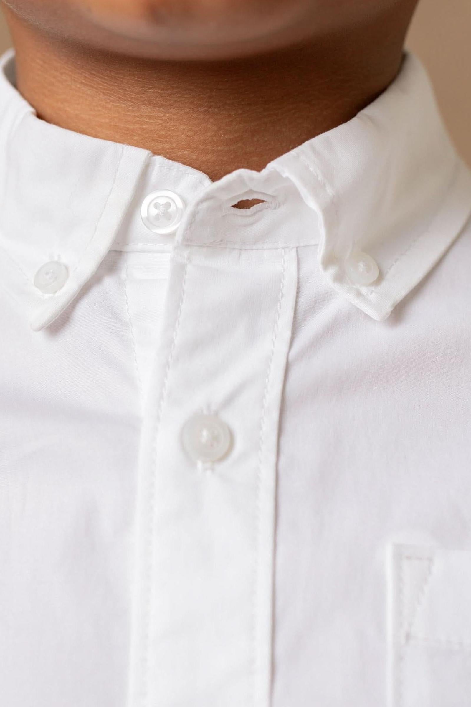 Stretch Poplin Organic Cotton Button Down Shirt, White, Toddler & Kids