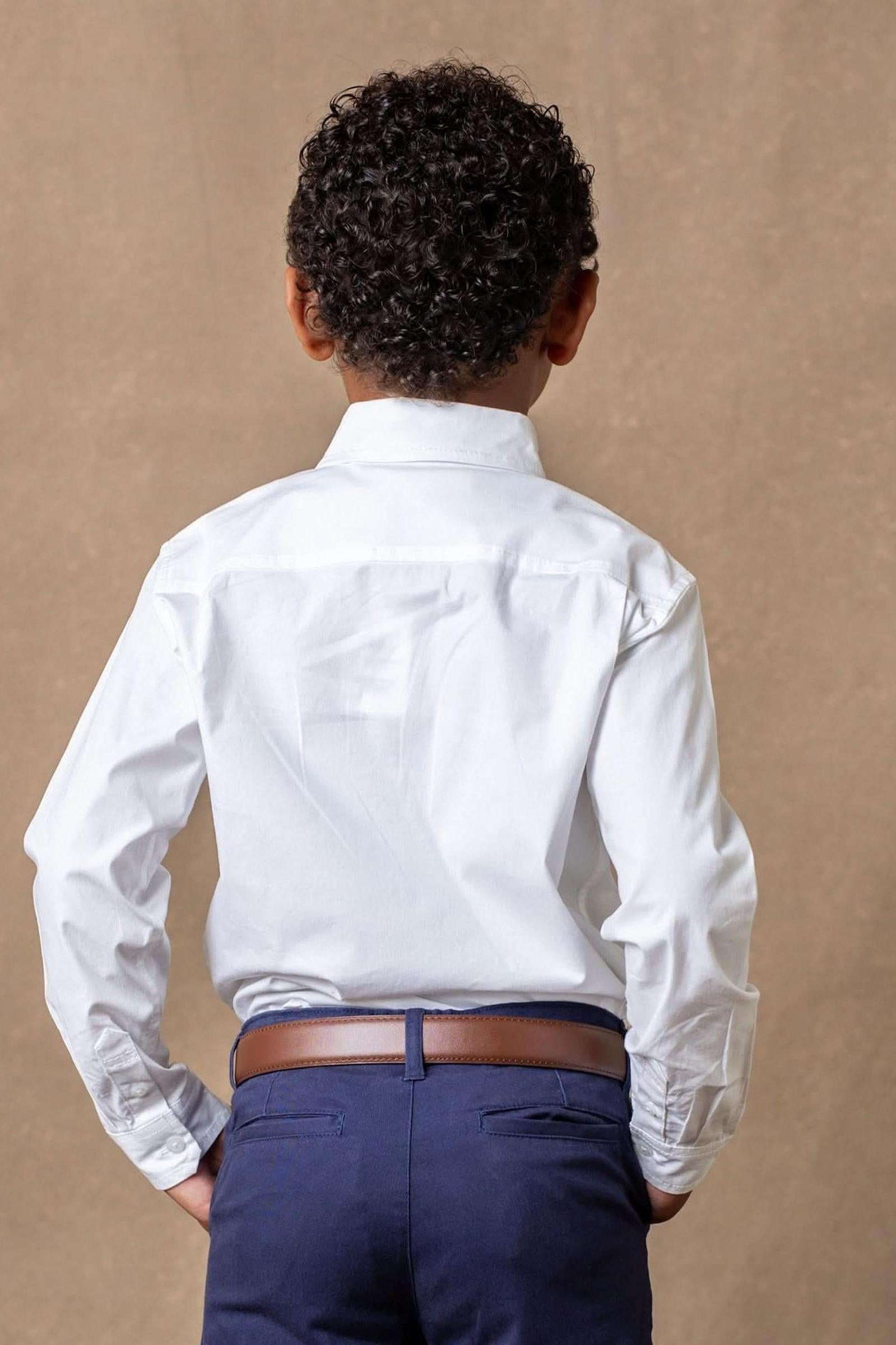 Stretch Poplin Organic Cotton Button Down Shirt, White, Toddler & Kids
