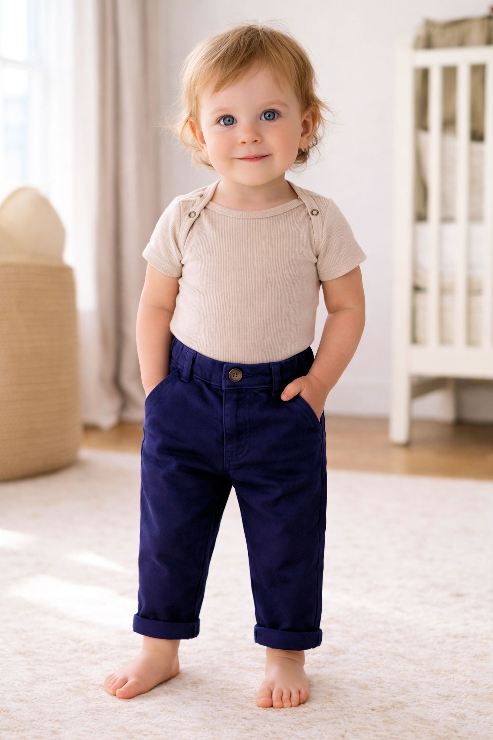 Indigo Skinny Stretch Organic Cotton Twill Chino for Baby Boys, Navy, Baby