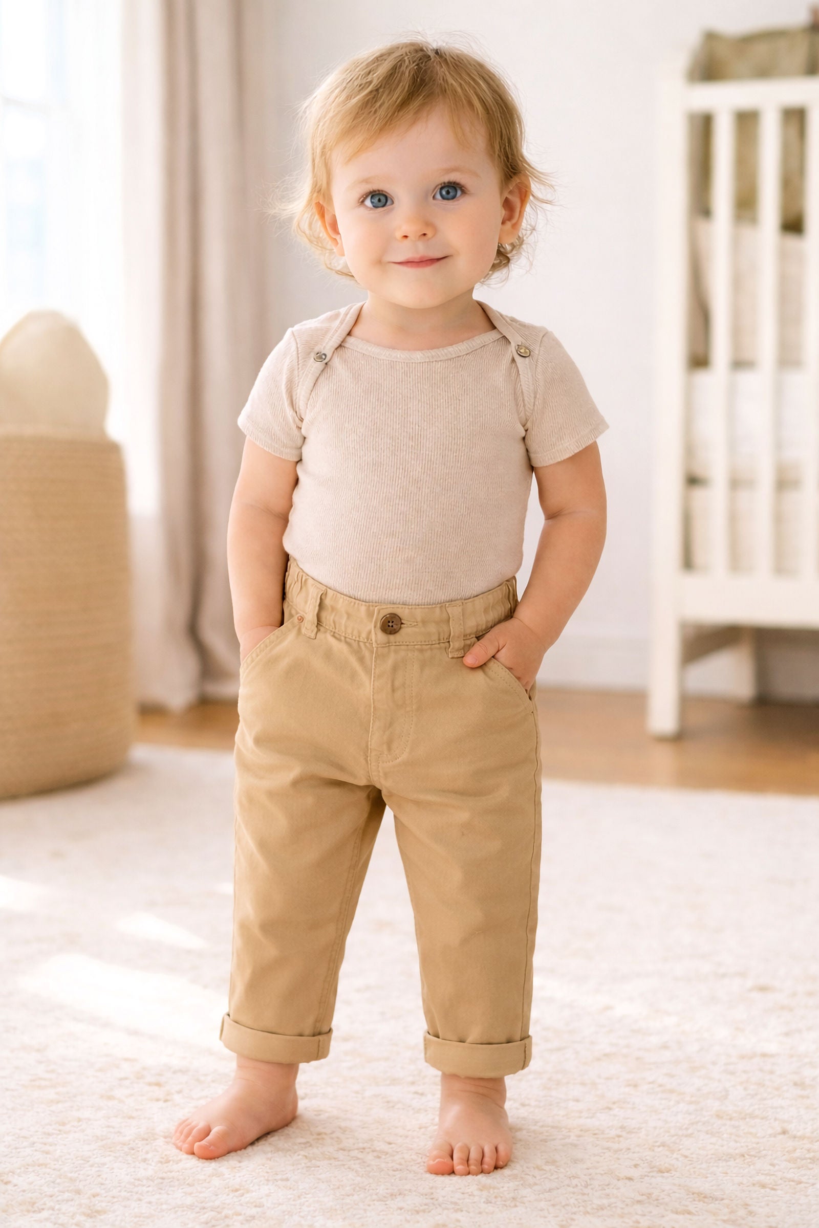 Khaki Skinny Stretch Organic Cotton Twill Chino for Baby Boys, Baby