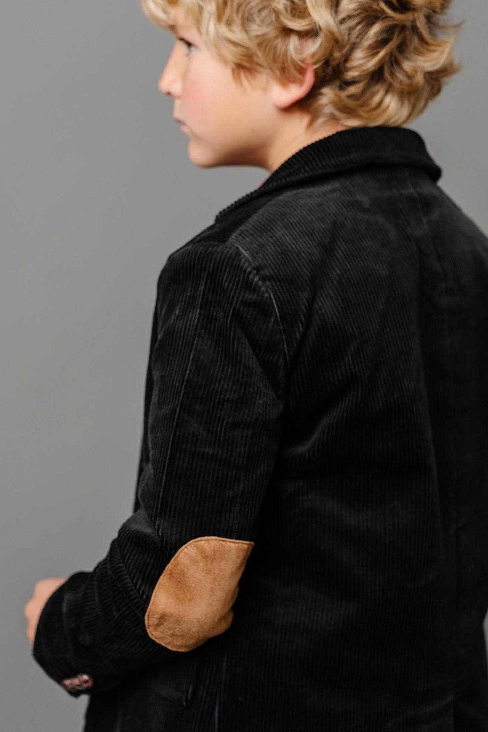 Organic Cotton Corduroy Blazer with Elbow Patches, Black, Baby, Family Matching Outfits