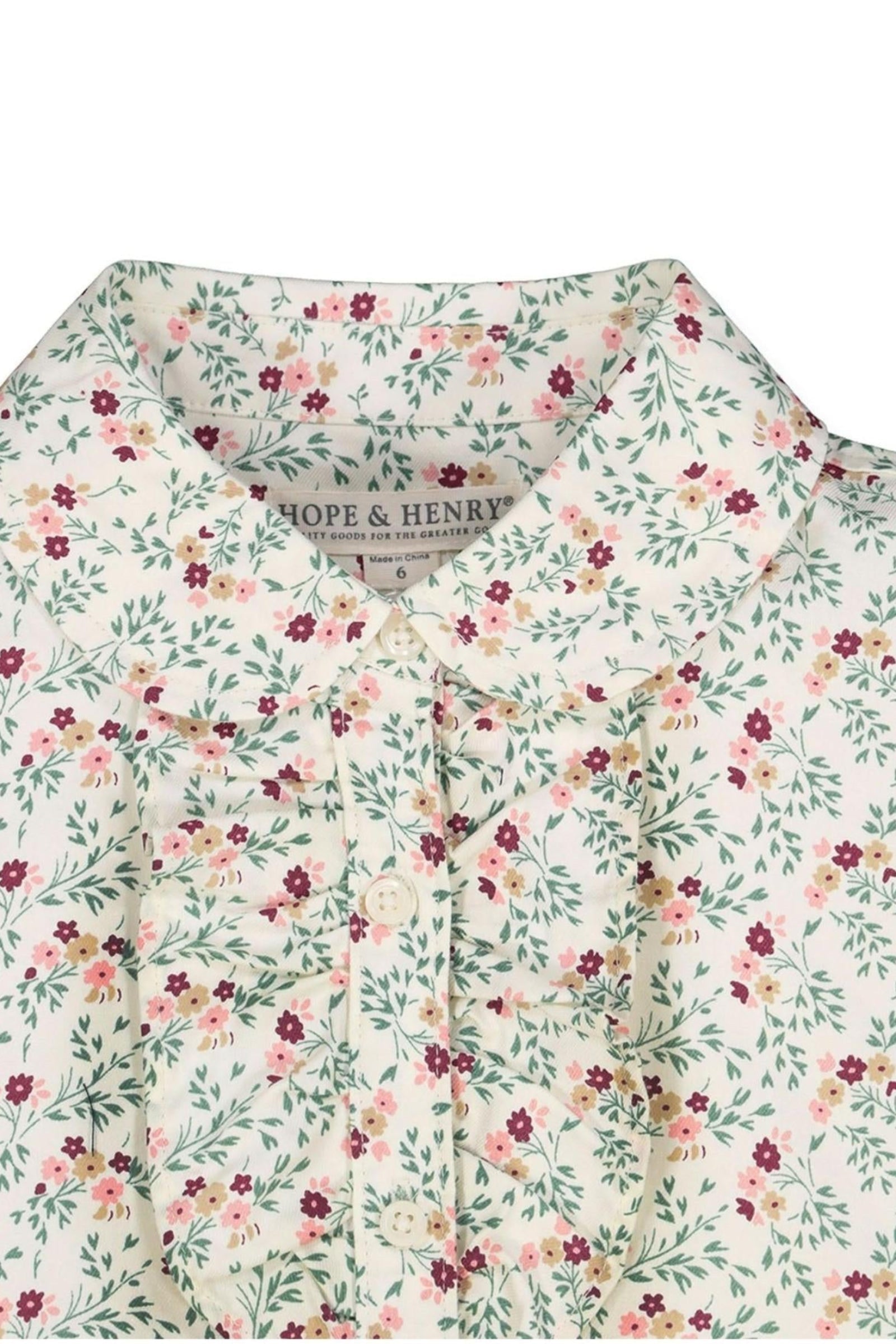 Organic Cotton Ruffle Front Shirt with Puff Sleeves for Baby Girls, Ivory Fall Floral