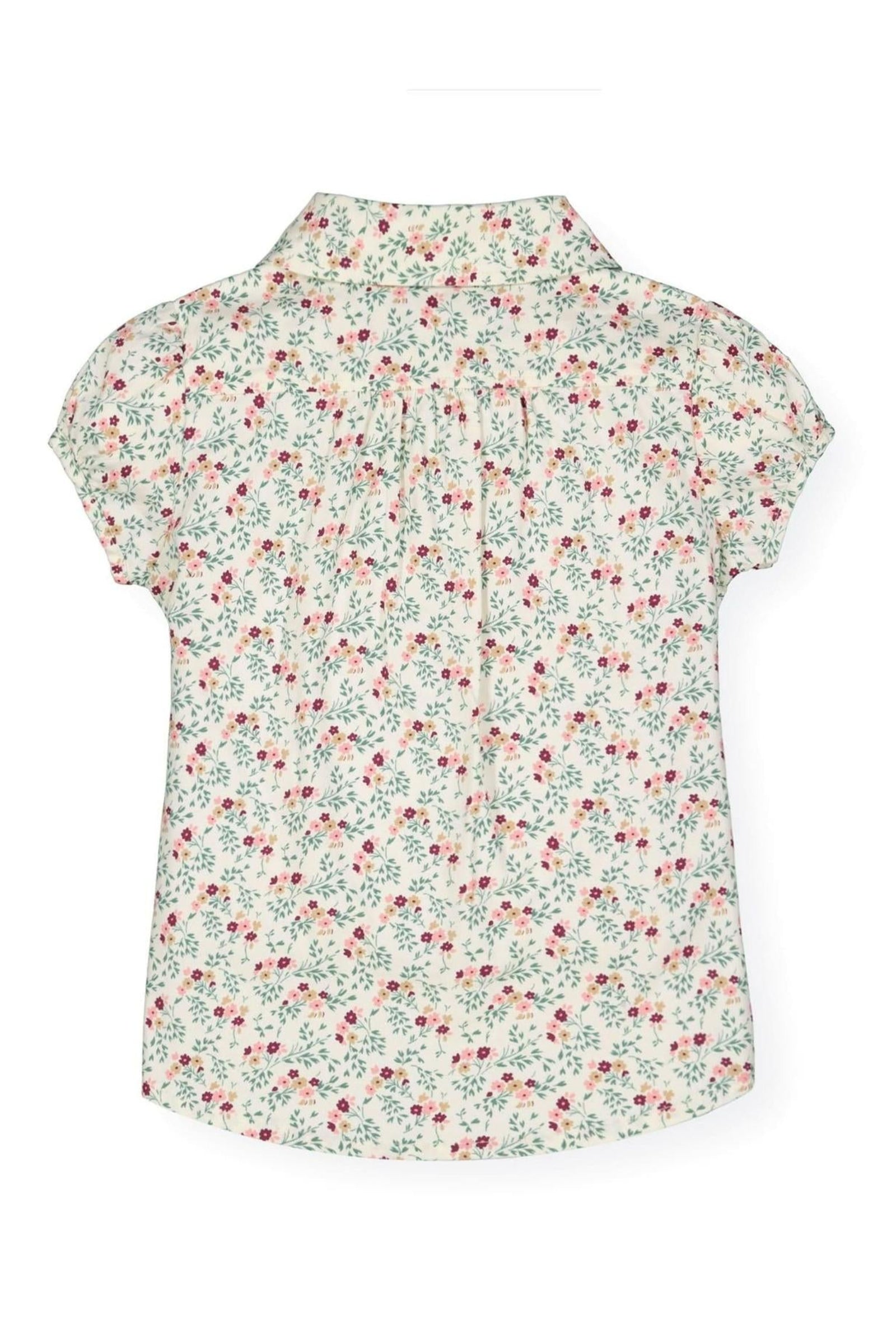 Organic Cotton Ruffle Front Shirt with Puff Sleeves for Baby Girls, Ivory Fall Floral