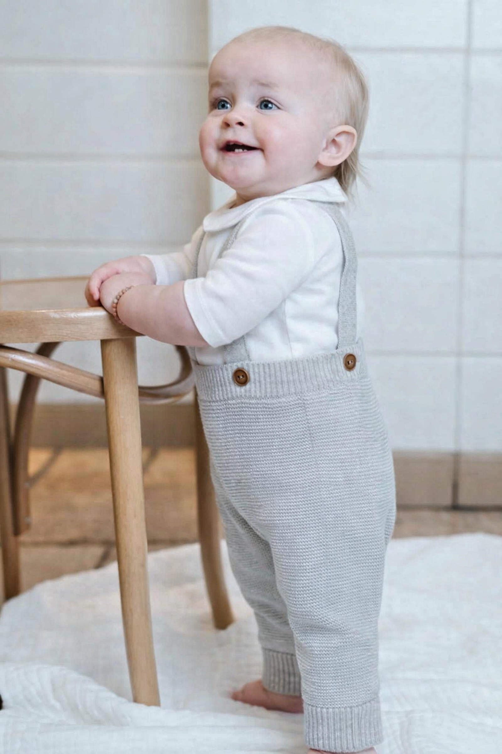 Baby Organic Cotton Knit Bodysuit and Sweater Overall Set, Soft White and Light Gray Heather