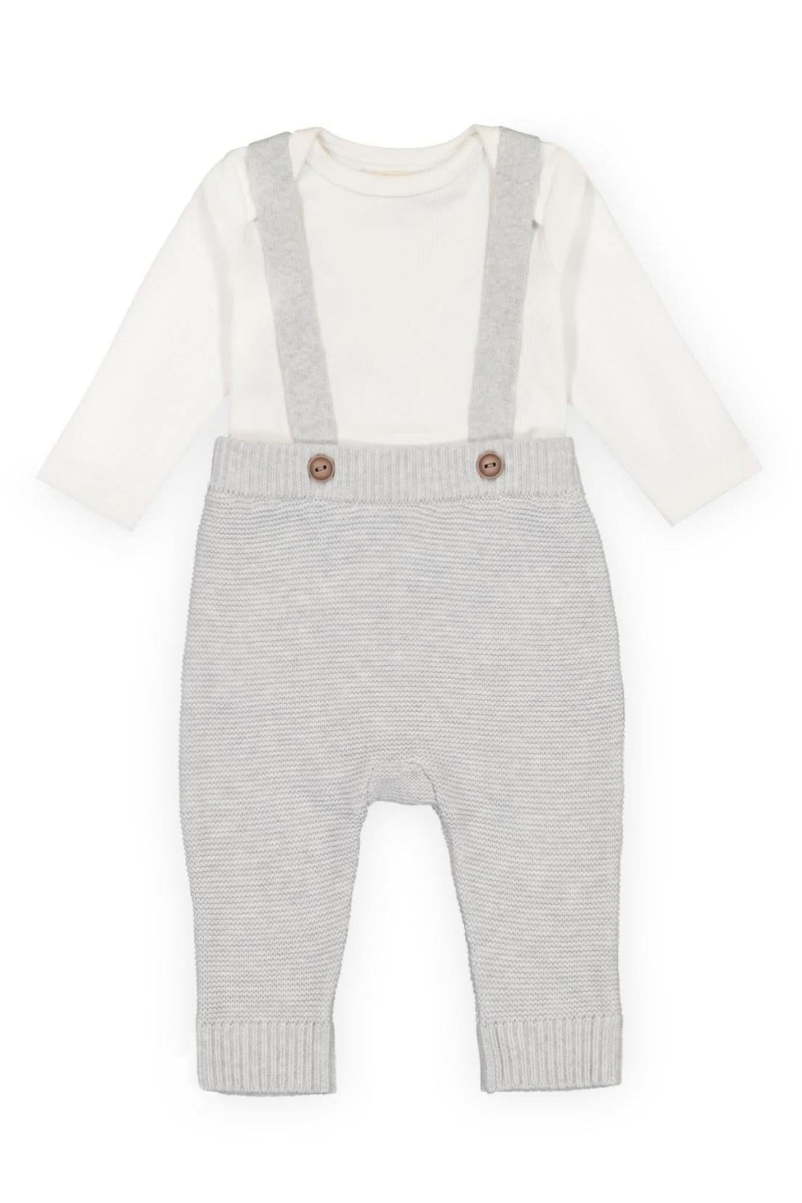 Baby Organic Cotton Knit Bodysuit and Sweater Overall Set, Soft White and Light Gray Heather