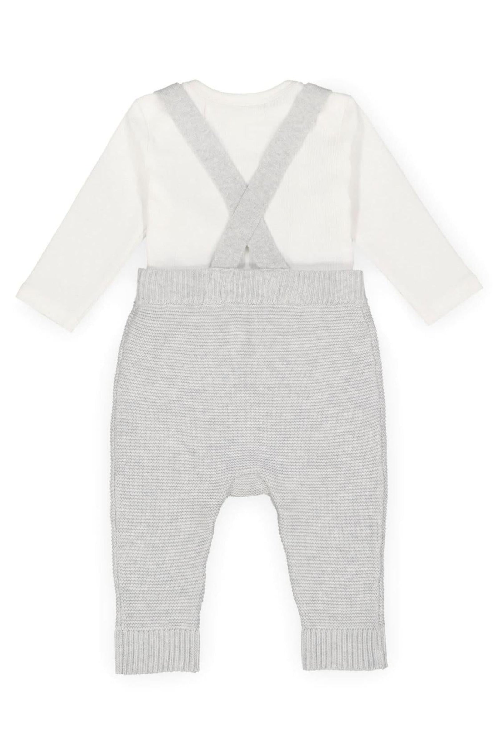 Baby Organic Cotton Knit Bodysuit and Sweater Overall Set, Soft White and Light Gray Heather