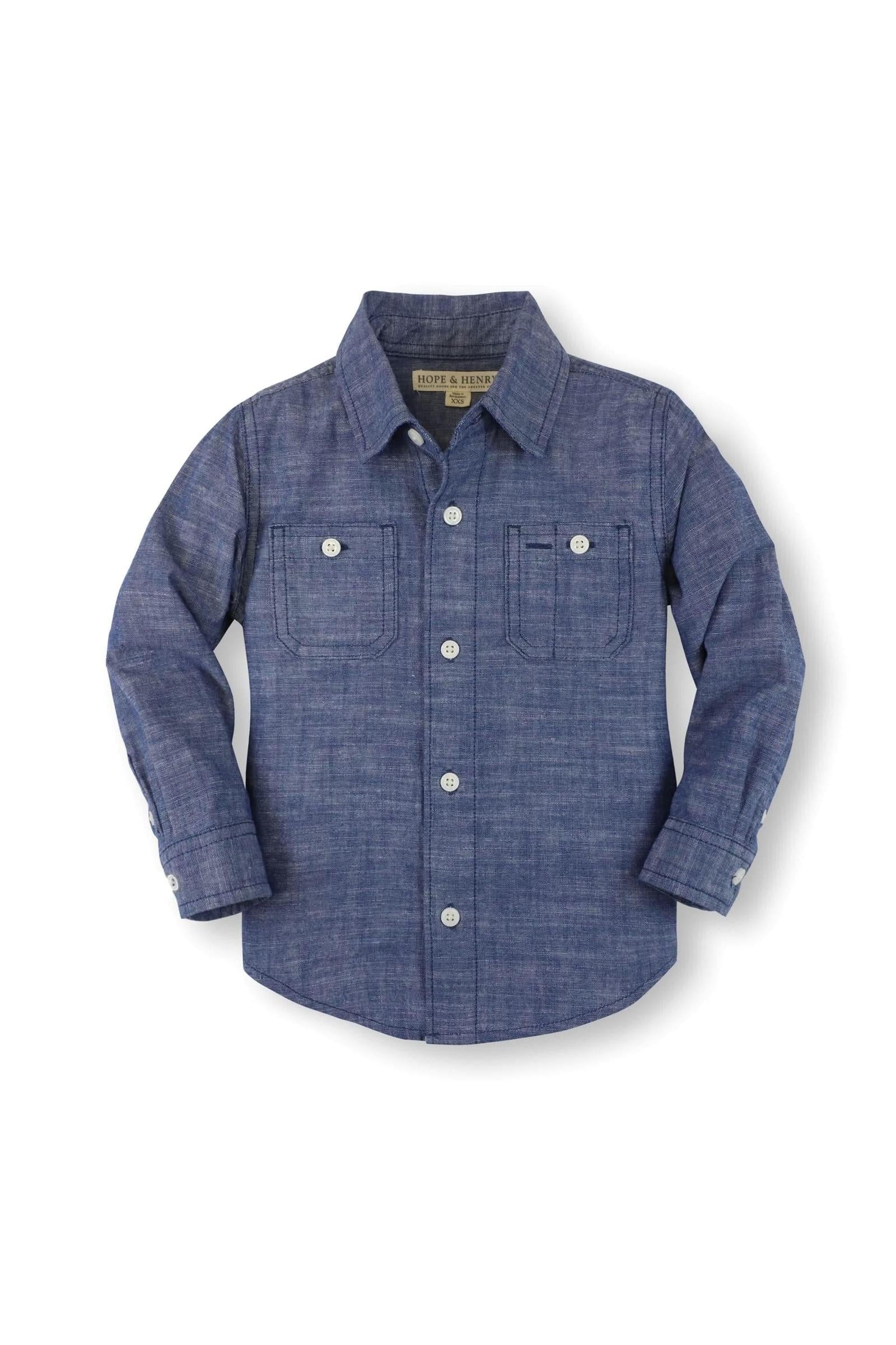 Organic Cotton Button Down Shirt for Boys, Blue, Sizes 2-16