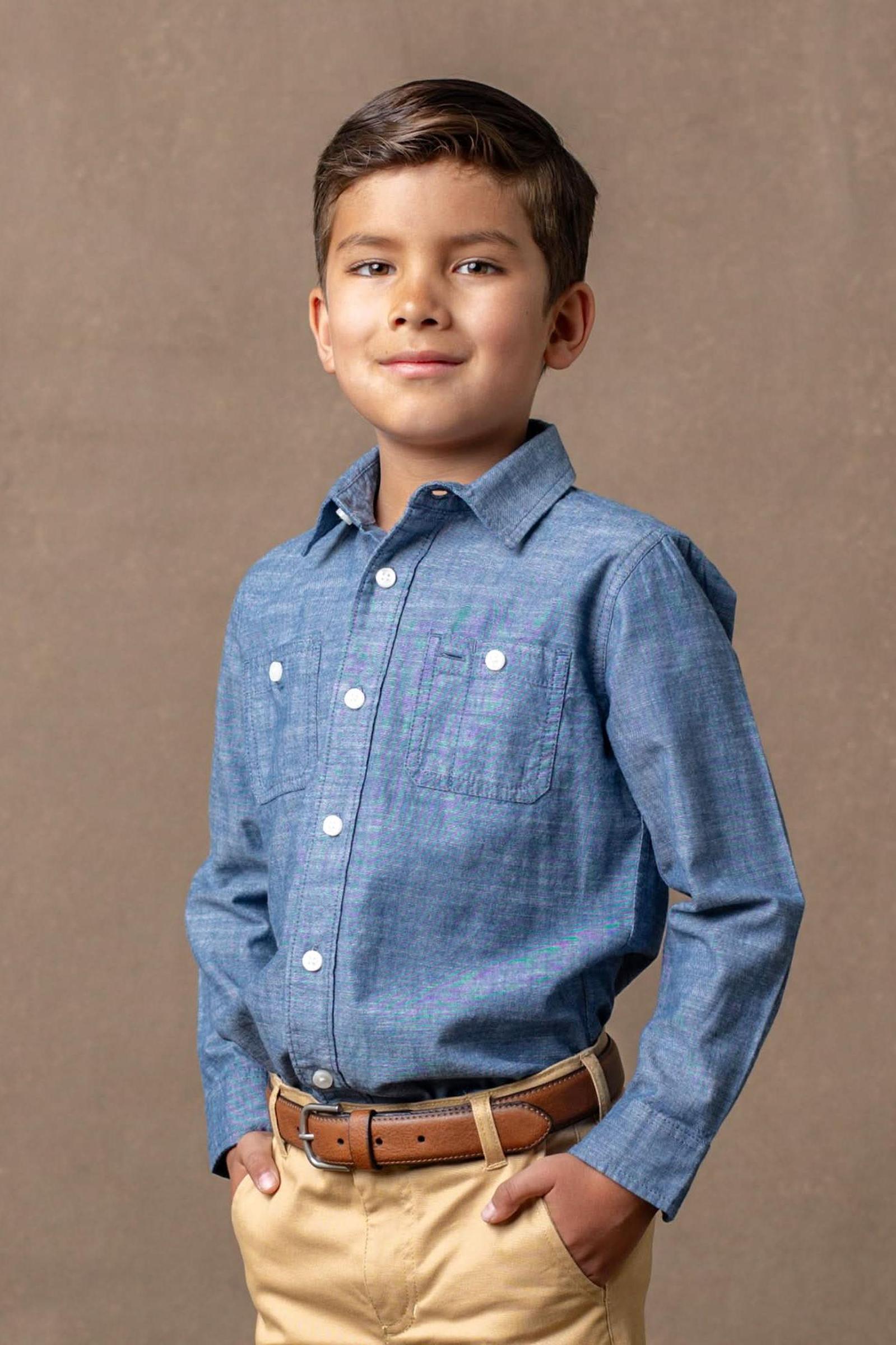 Organic Cotton Button Down Shirt for Boys, Blue, Sizes 2-16